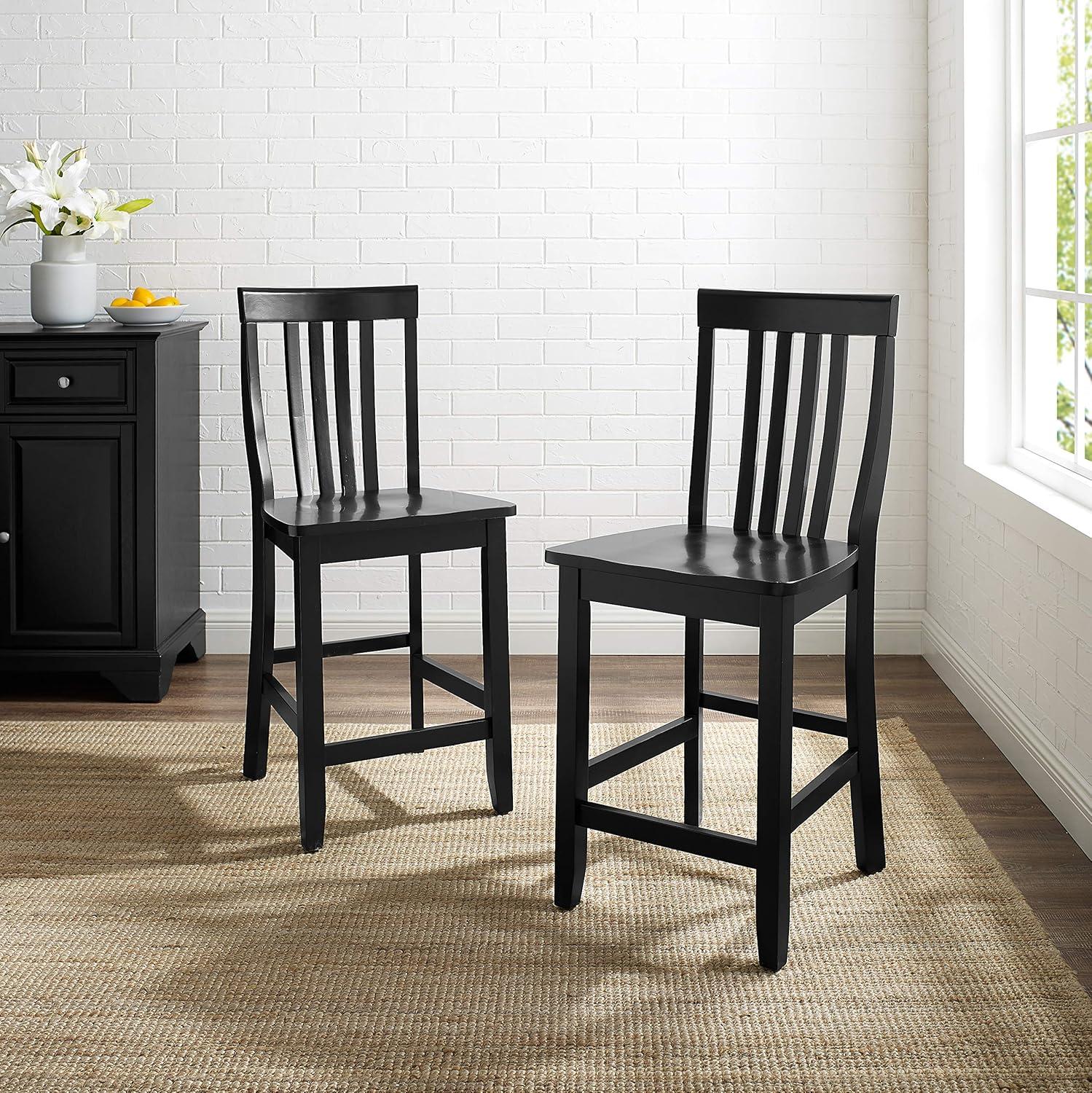 Set of 2 24" School House Counter Height Barstools, Solid Hardwood, Footrest - Crosley