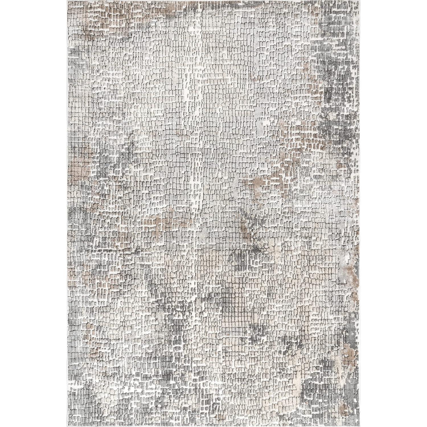 Contemporary Abstract Tile 7x9 Beige Synthetic Area Rug