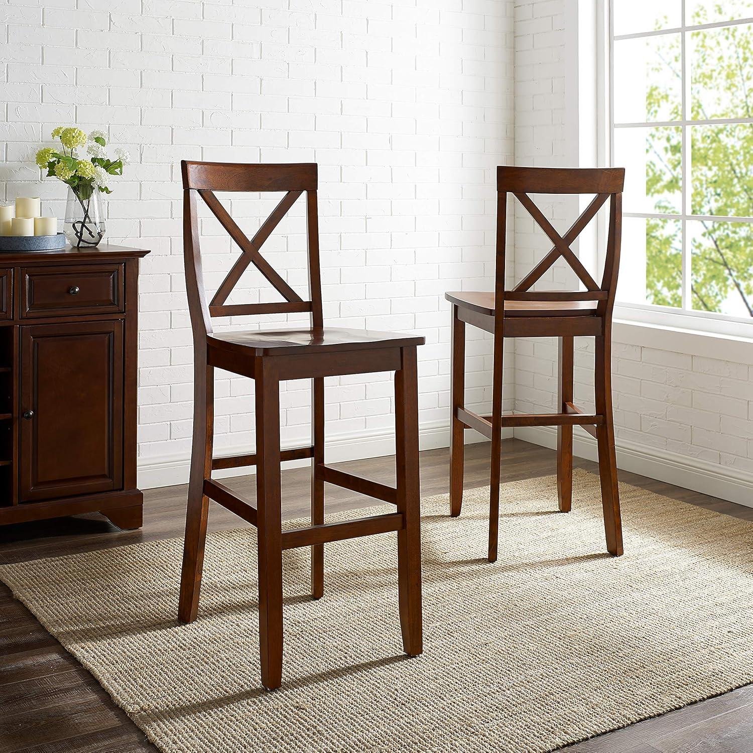 Set of 2 30-inch Mahogany X-Back Bar Stools