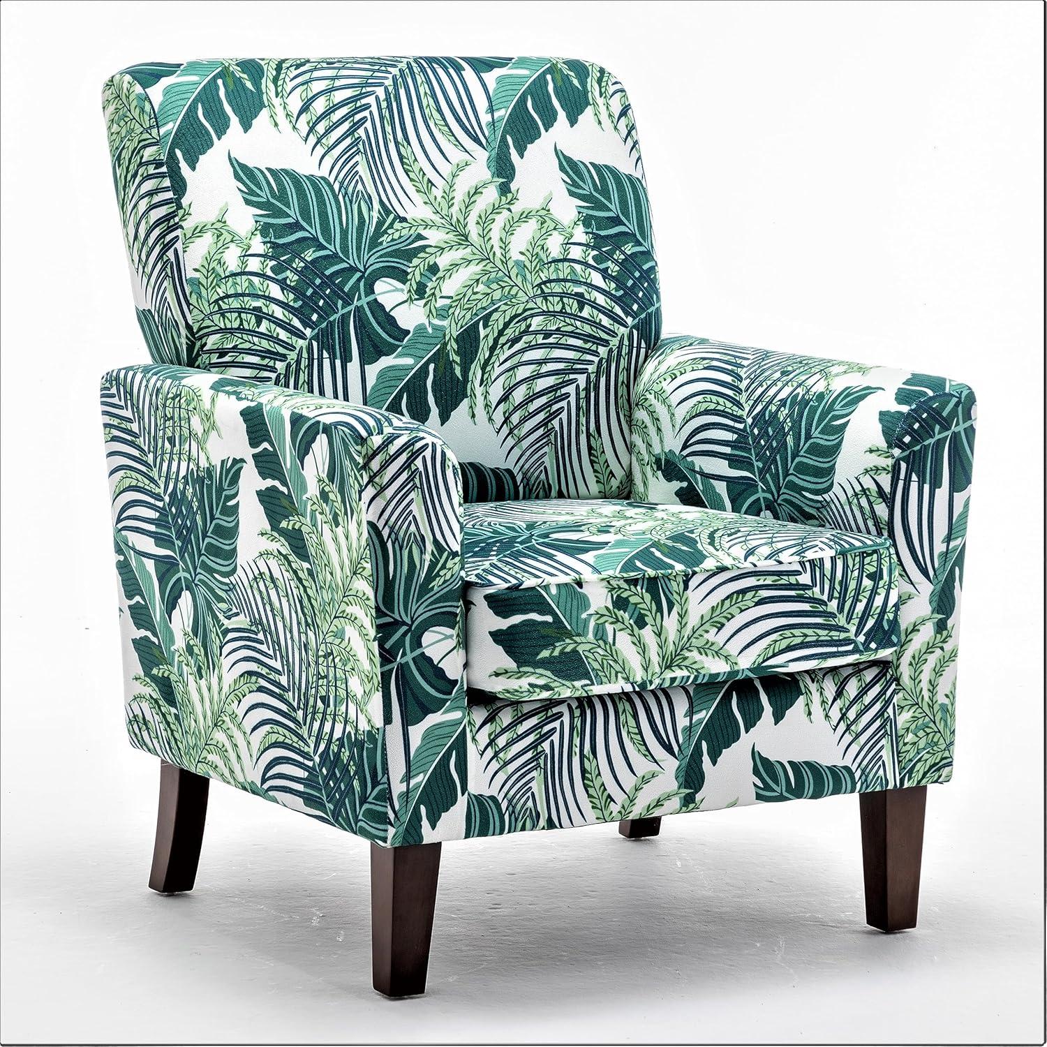 Contemporary Accent Arm Chair with Birch Wood Frame and Velvet Upholstery, Armchair for Office and Living Room Decor, Removable Cushions, 01 Printed Fabric