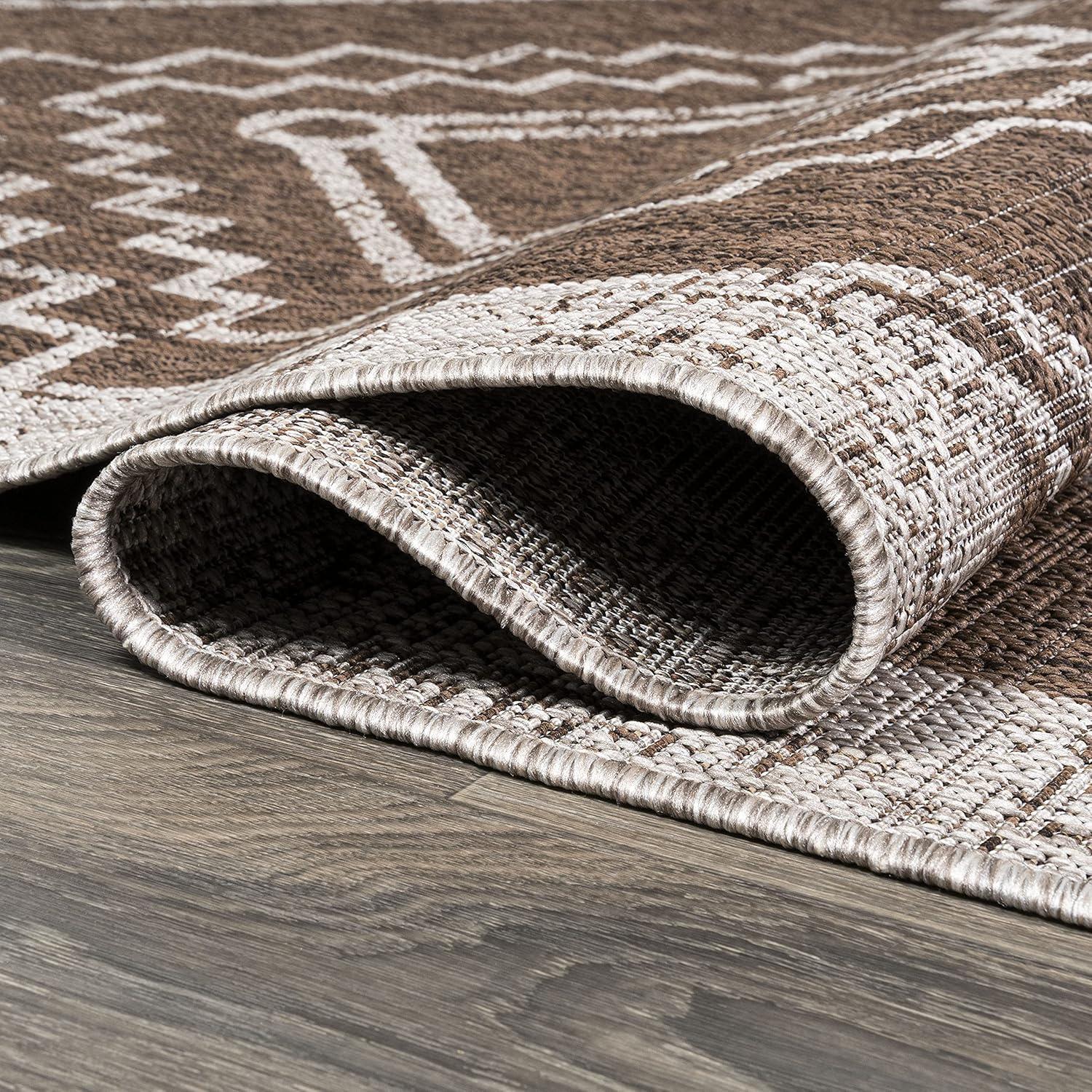 2'x10' Marokko Diamond Medallion Indoor/Outdoor Runner Rug, Brown/Beige - JONATHAN Y