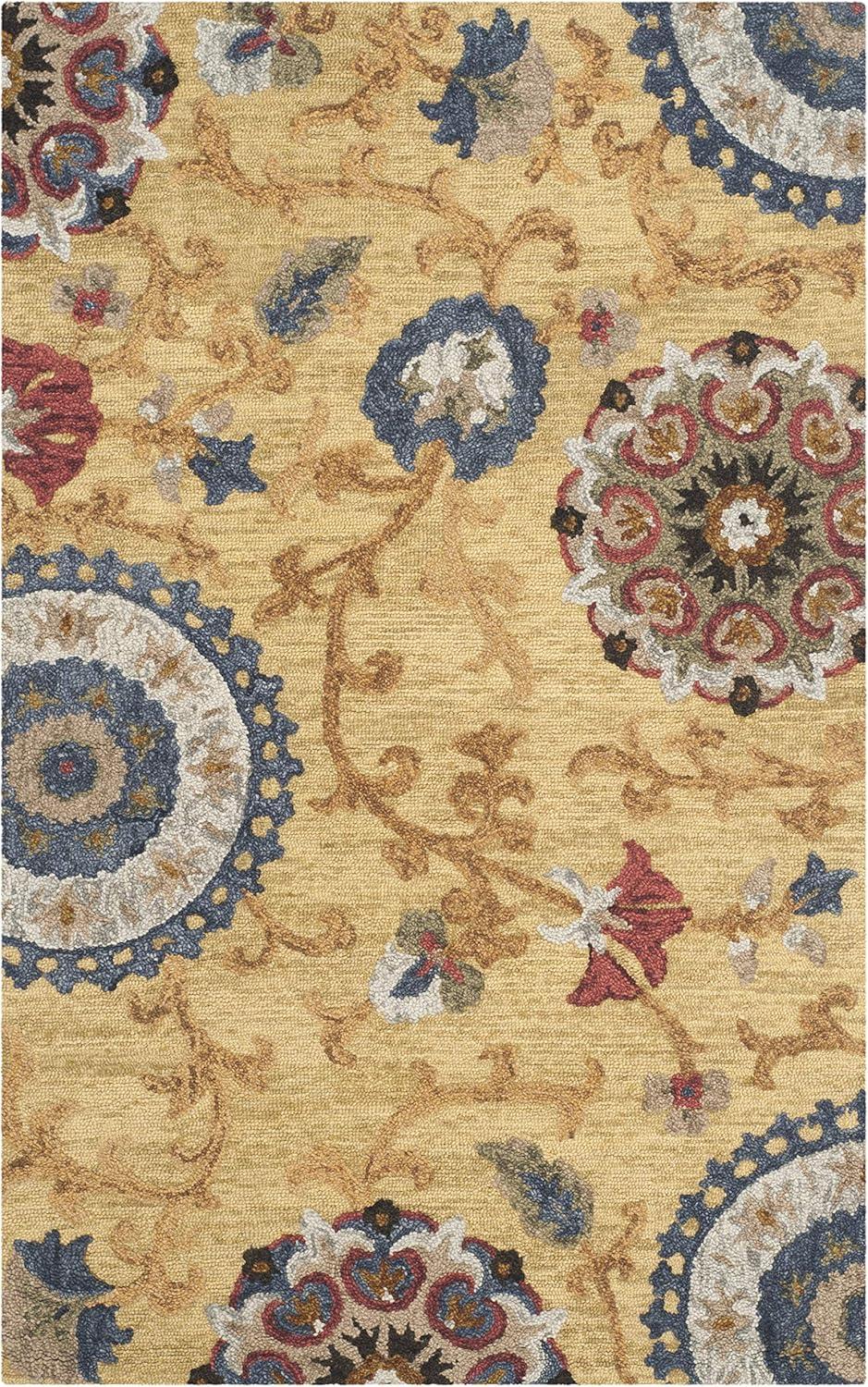 Handmade Blossom Gold and Multicolor Wool 5' x 8' Area Rug