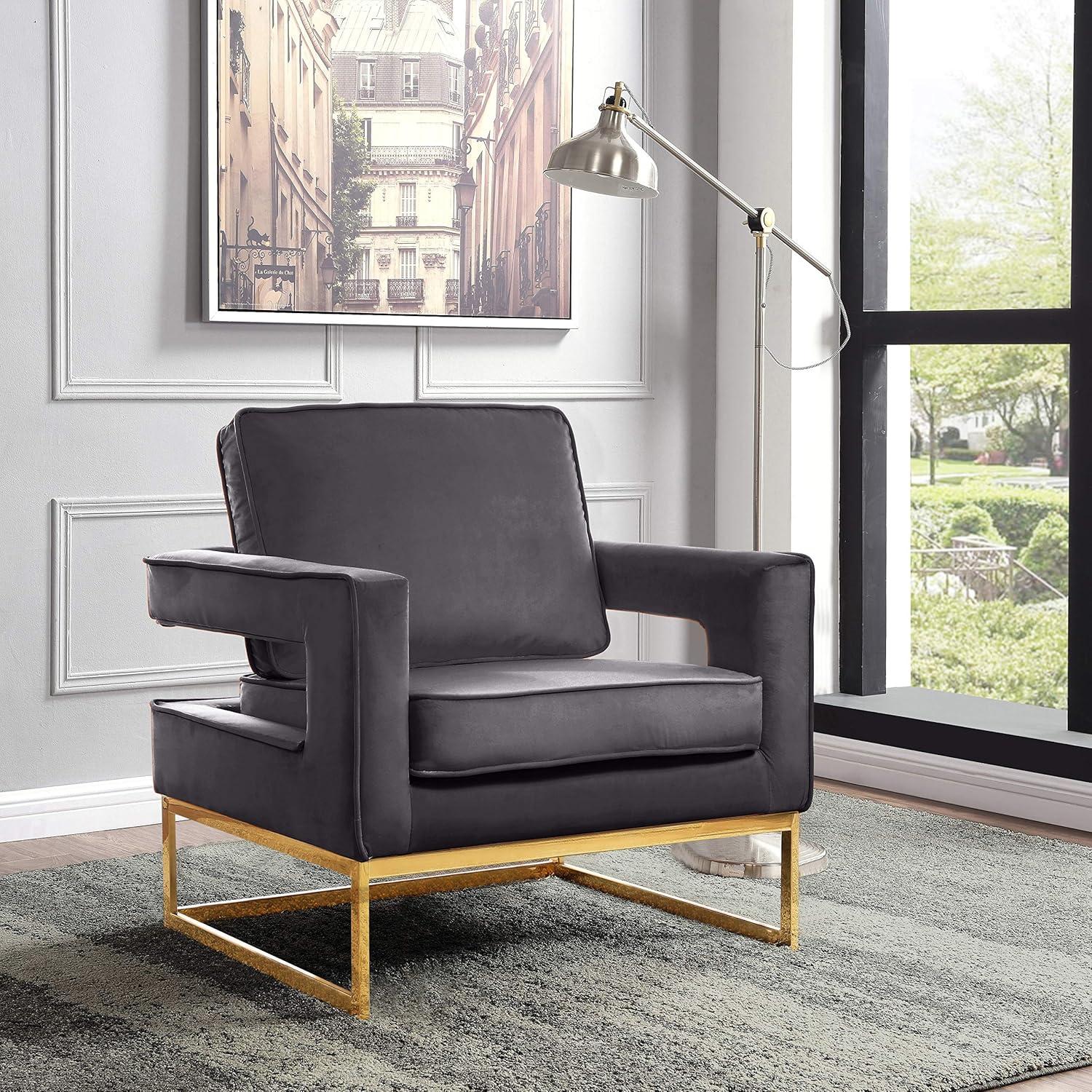 Meridian Furniture Noah Gray Velvet Accent Chair with Gold Iron Base