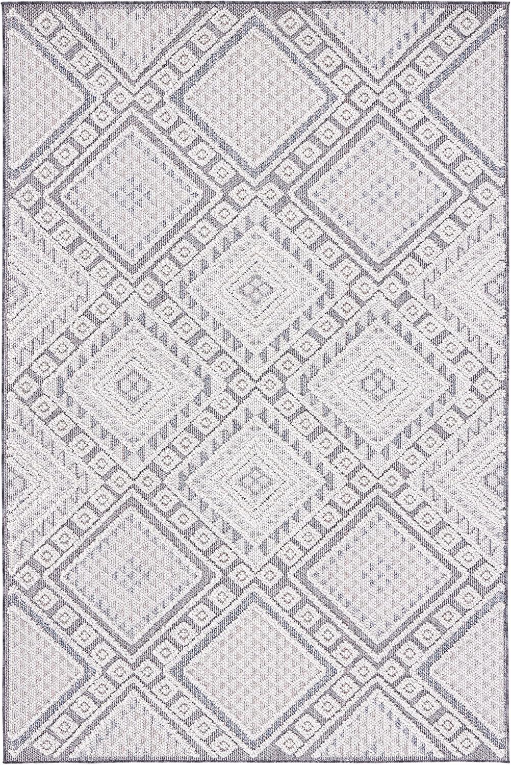 Geometric Gray Synthetic 9' x 12' Easy-Care Area Rug