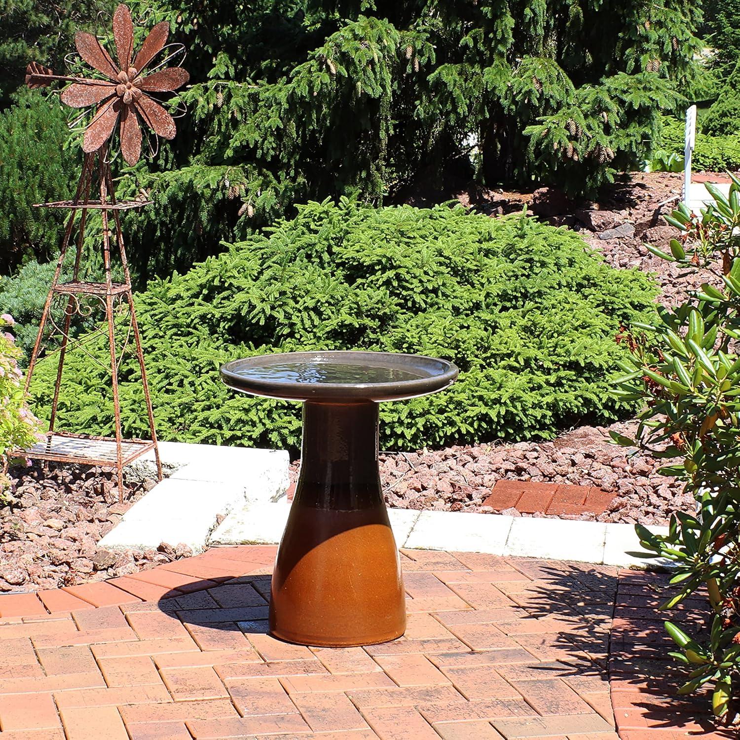 Sunnydaze Outdoor Weather-Resistant Garden Patio Simply Elegant High-Fired Smooth Ceramic Hand-Painted Bird Bath