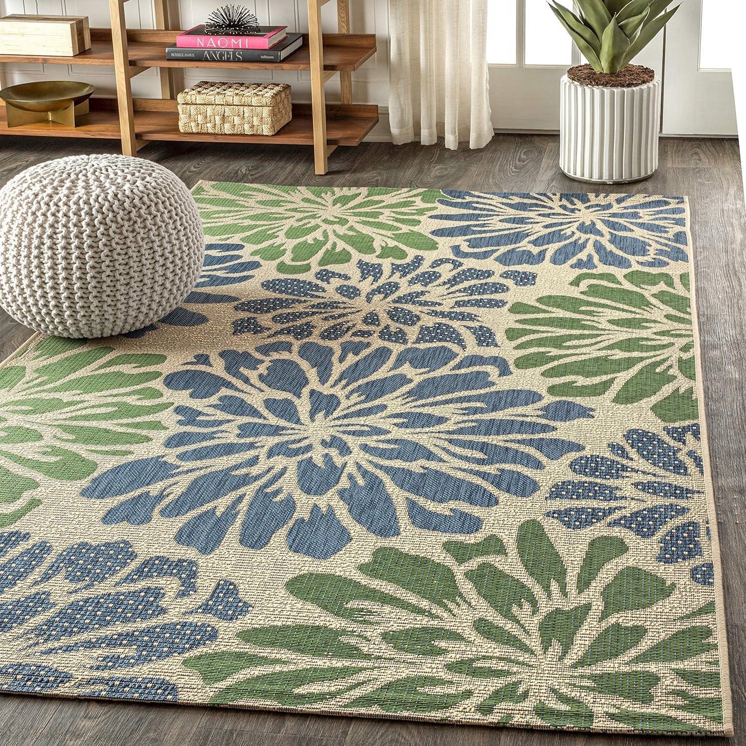 Zinnia Modern Floral Textured Weave Indoor/Outdoor Area Rug - JONATHAN Y