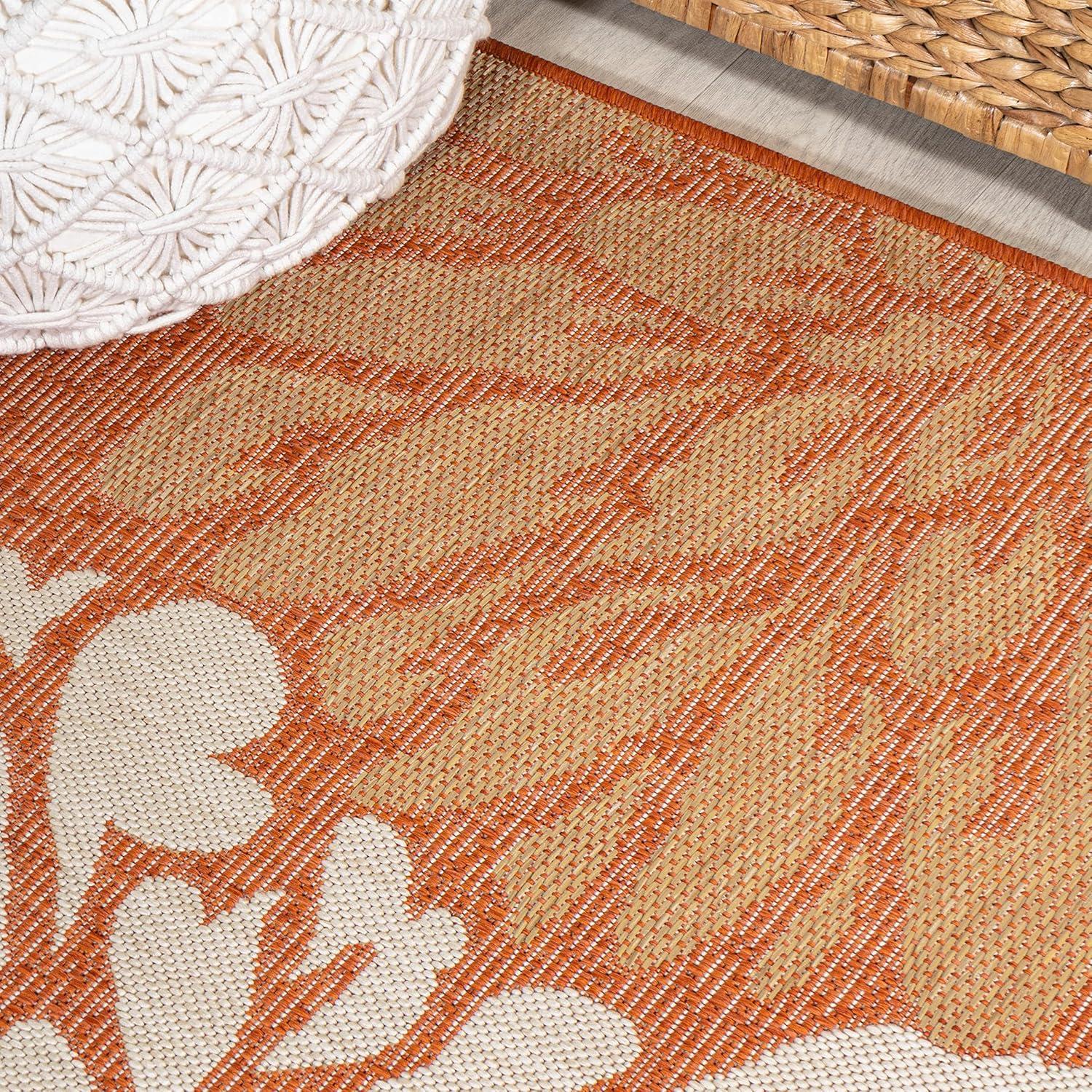 2' x 10' Zinnia Modern Floral Textured Weave Indoor/Outdoor Runner Rug, Orange/Cream - JONATHAN Y
