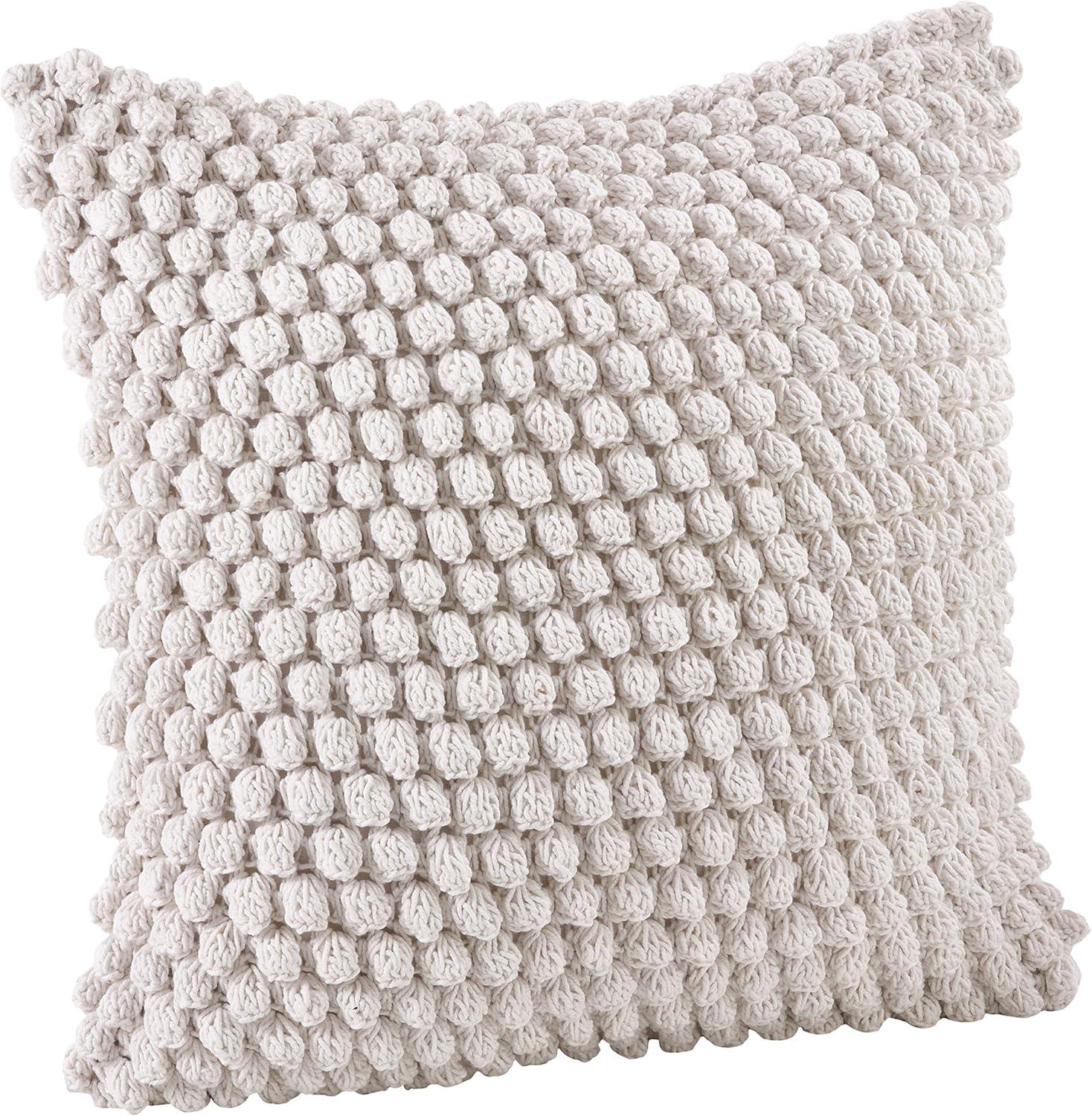 20"x20" Oversize Down Filled Crochet Pom-Pom Square Throw Pillow - Saro Lifestyle