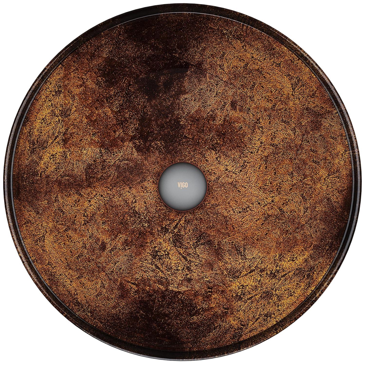 VIGO Giovanni Russet Brown Glass 17 in. L x 17 in. W x 6 in. H Round Vessel Bathroom Sink