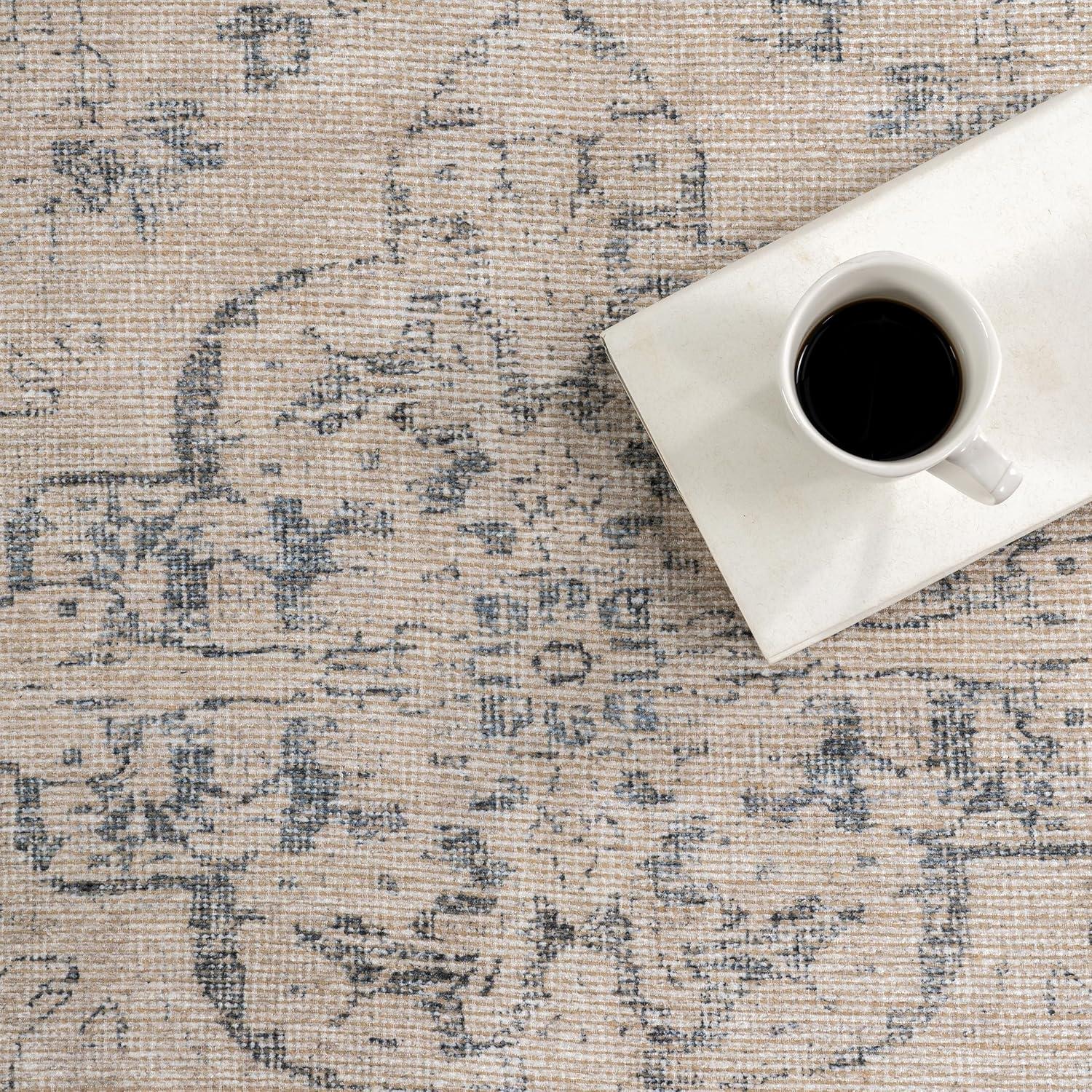 Nuloom Hillstone Collection Brinly Traditional Vintage Medallion Area Rug, 9' x 12', Light beige