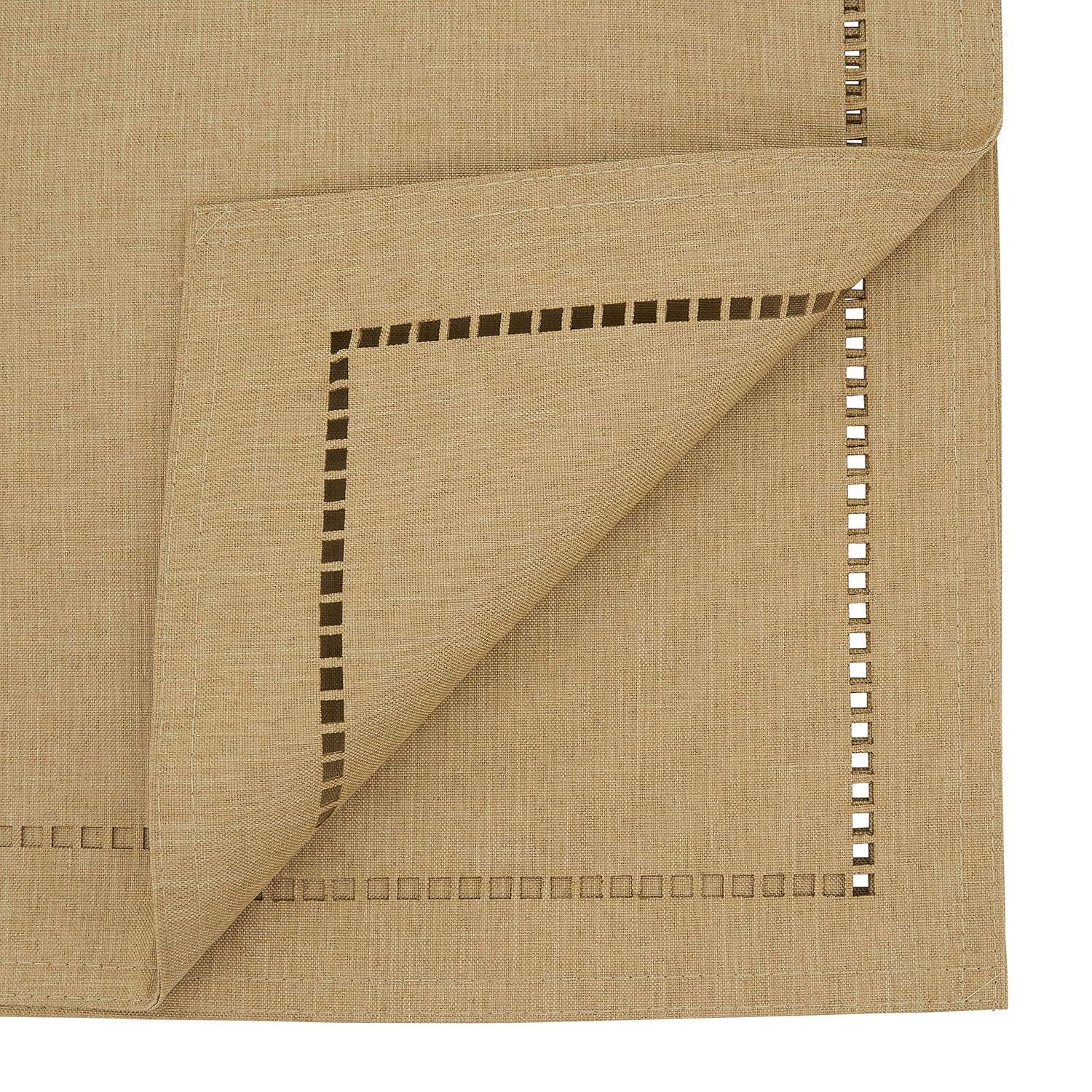 Saro Lifestyle Dining Table Runner With Laser-Cut Hemstitch Design, Natural, 14" x 108"