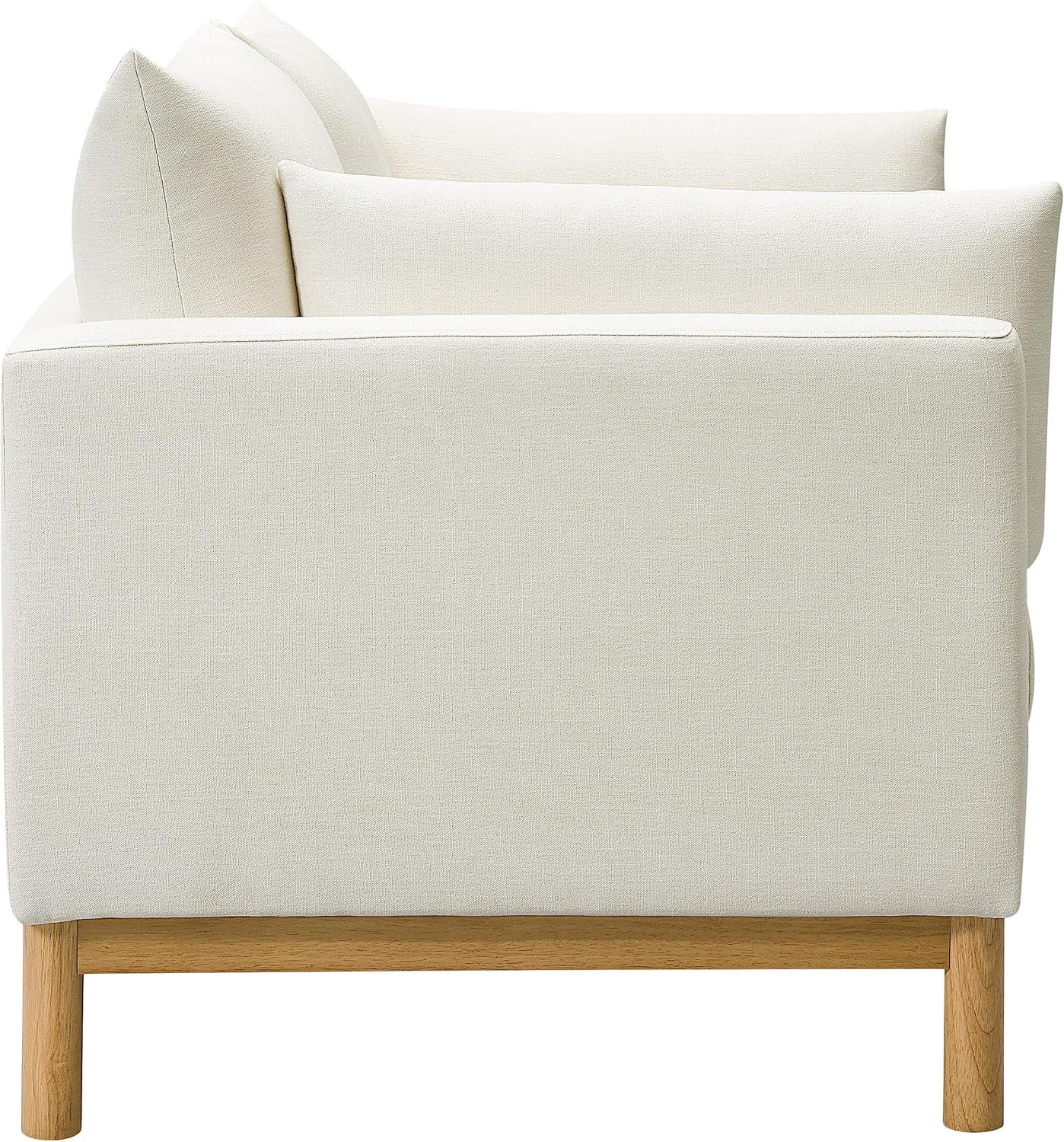 Meridian Furniture 157Cream-L Langham Collection Mid-Century Modern Linen Textured Fabric Upholstered Loveseat, Cream Linen Textured Fabric, Natural Finish Wood Base, 66" W x 33.5" D x 33" H, Cream