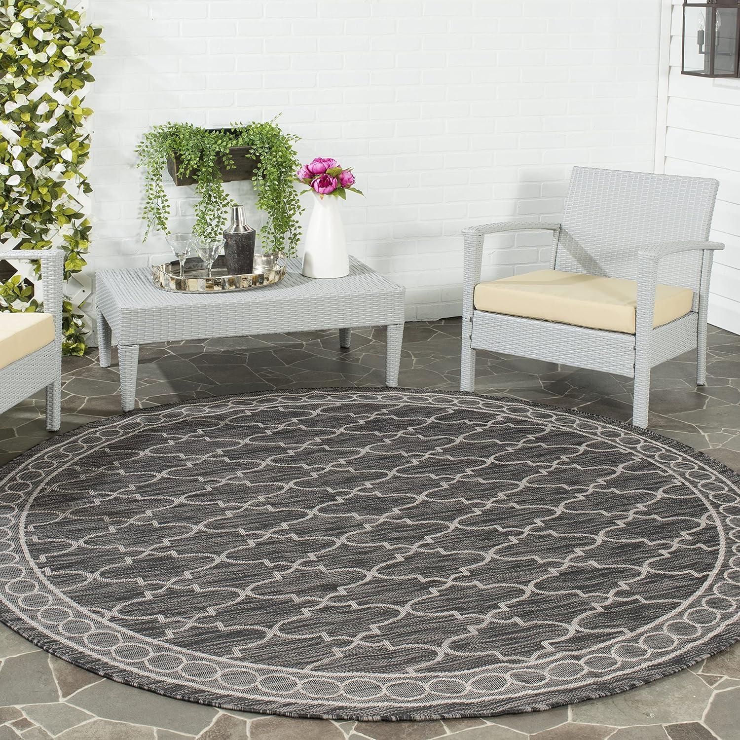 Courtyard CY8871 Power Loomed Indoor/Outdoor Area Rug - Black/Beige - 6'7" Round - Safavieh.