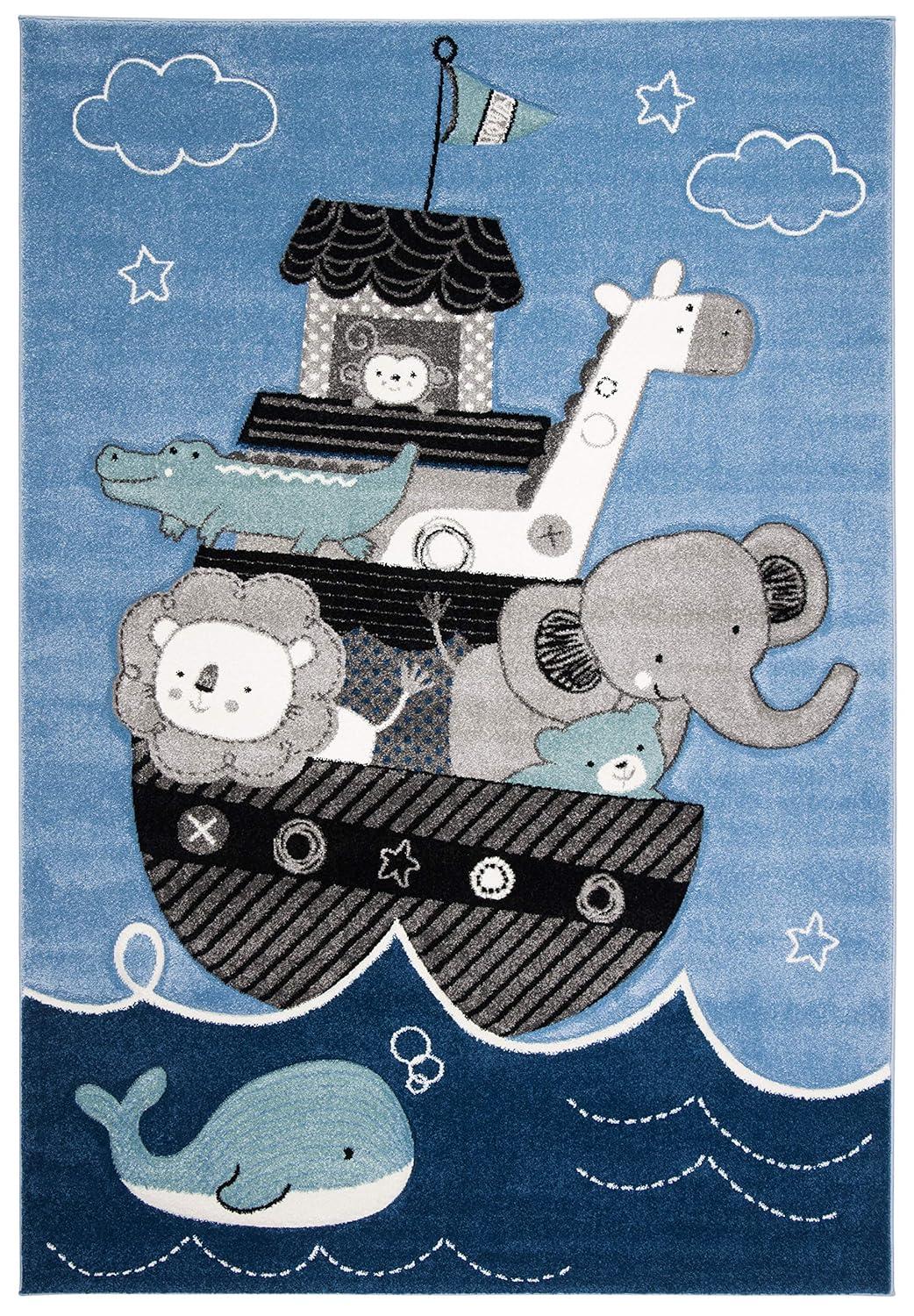 Carousel Kids CRK121 Power Loomed Area Rug - Blue/Grey - 4'x6' - Safavieh.