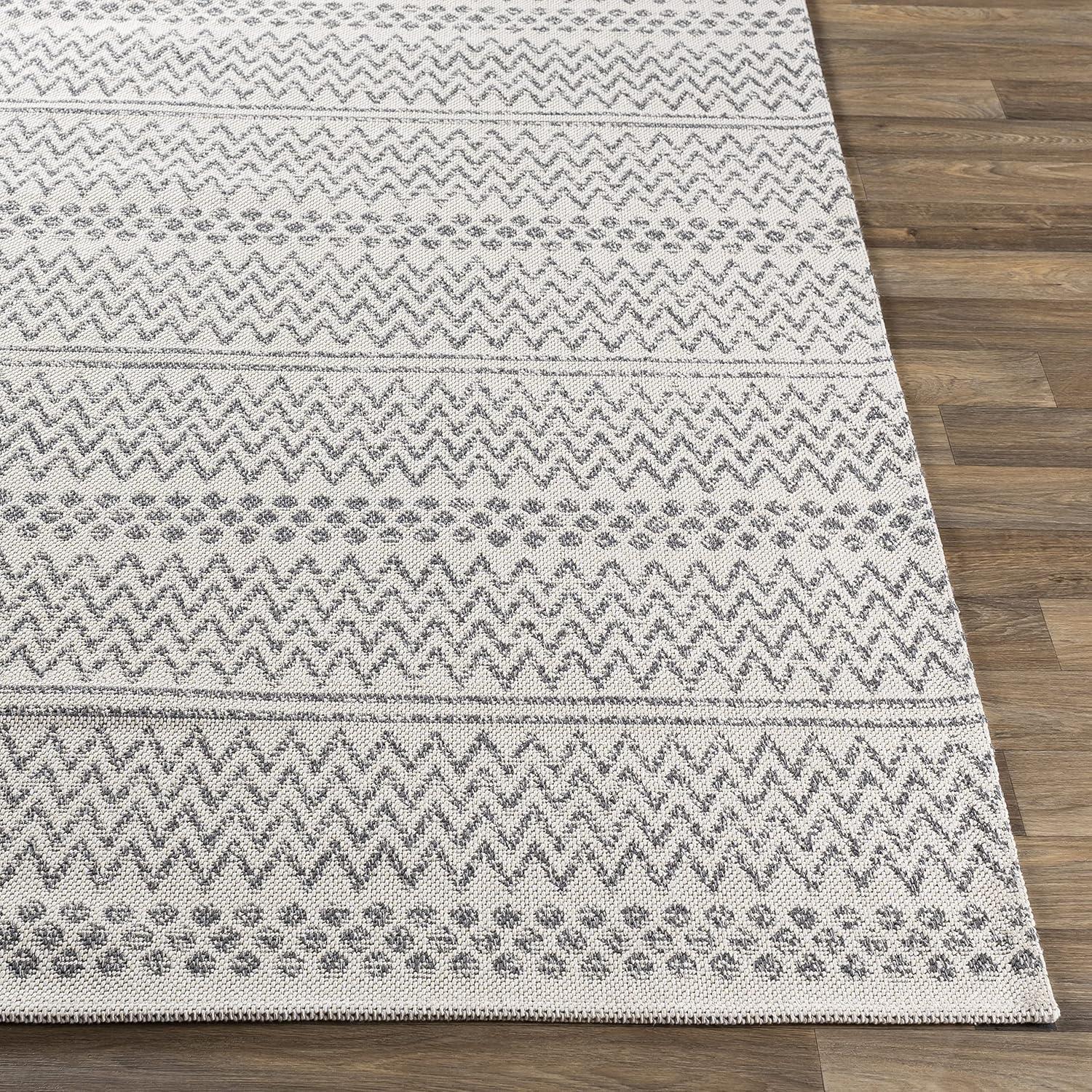 Aarau Silver Gray and White Bohemian Area Rug