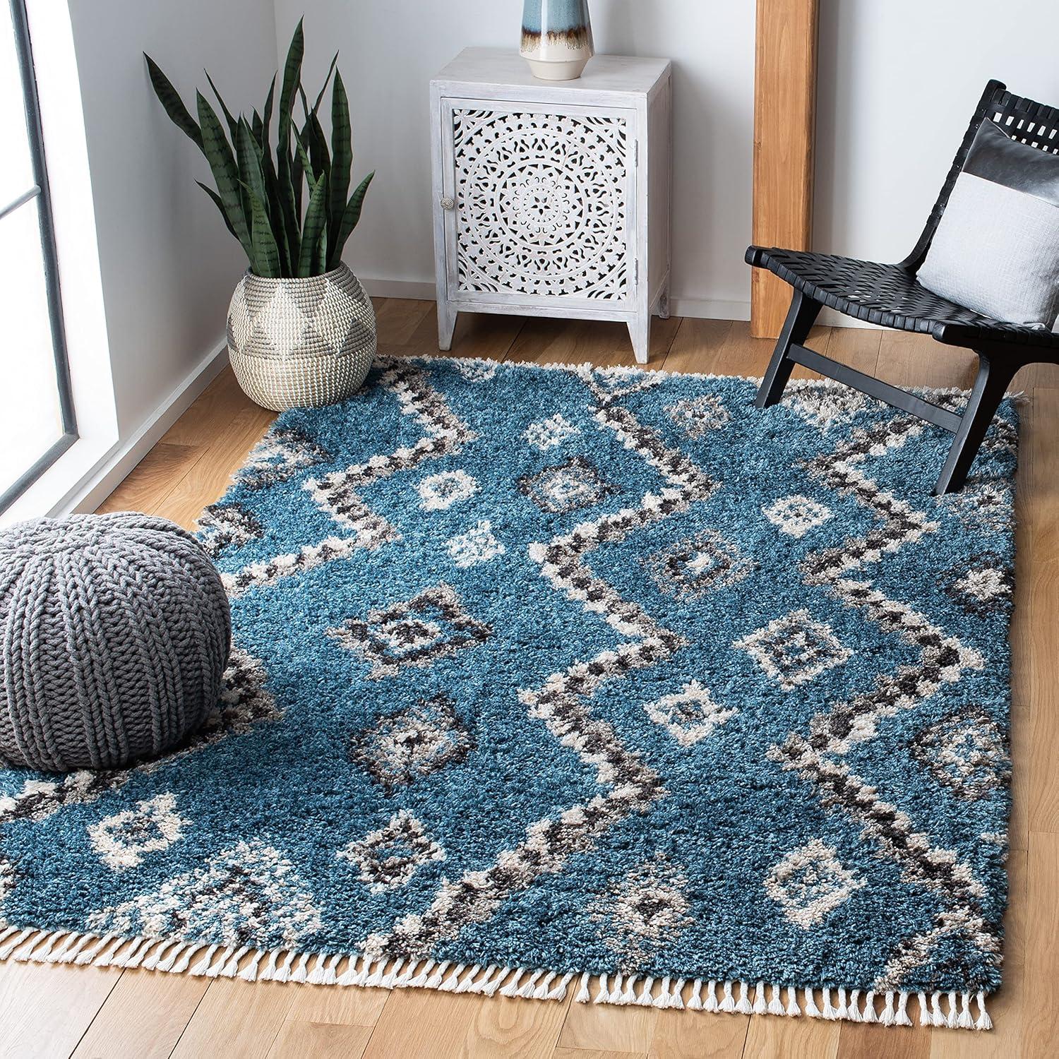 Moroccan Blue Diamond Synthetic Area Rug - 5' 3" x 7' 6"