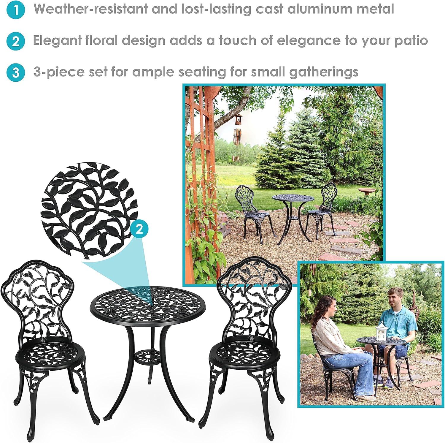 Fleur De Lis Living Patio Bistro Set.Rust-Resistant Cast Alumin...