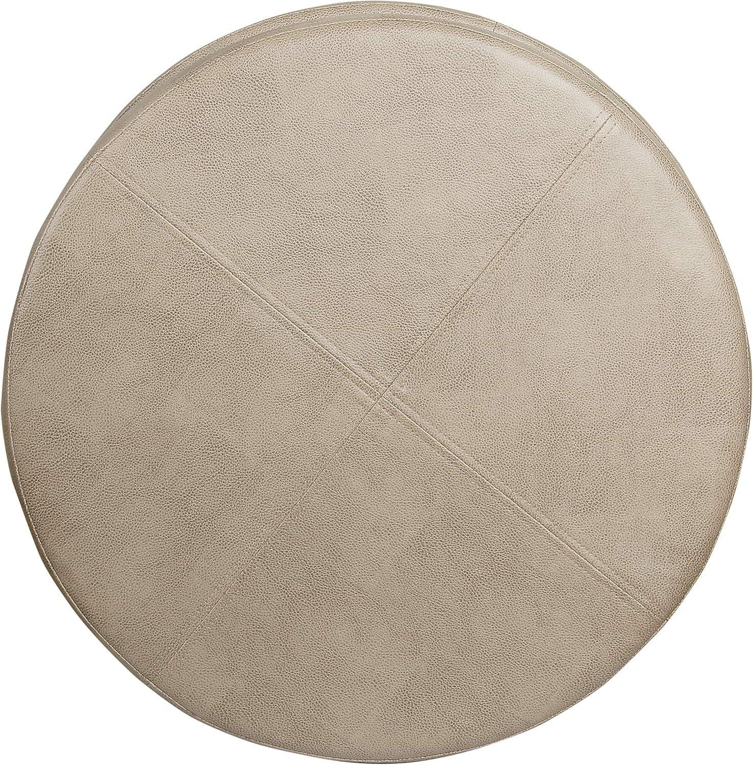 Round Faux Leather Ottoman Taupe - HomePop