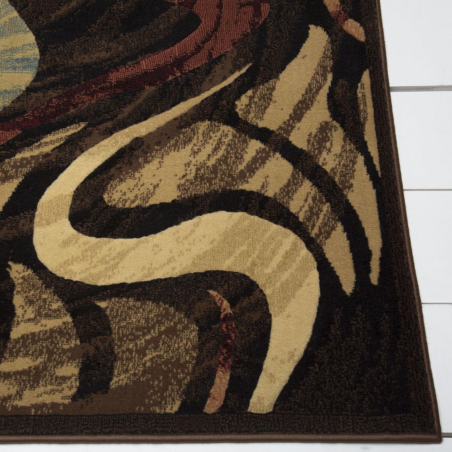 Abstract Swirl Black and Beige Easy-Care Synthetic Area Rug