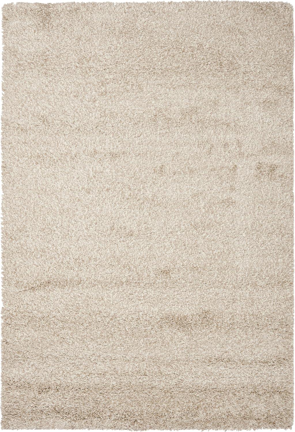 Beige Tufted Round Shag Rug, 54" Wool and Synthetic