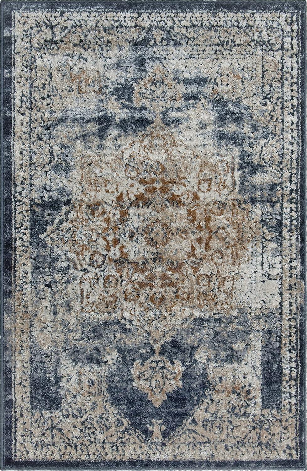 Eliza Blue and Khaki Stain-Resistant Synthetic 8' x 10' Rug