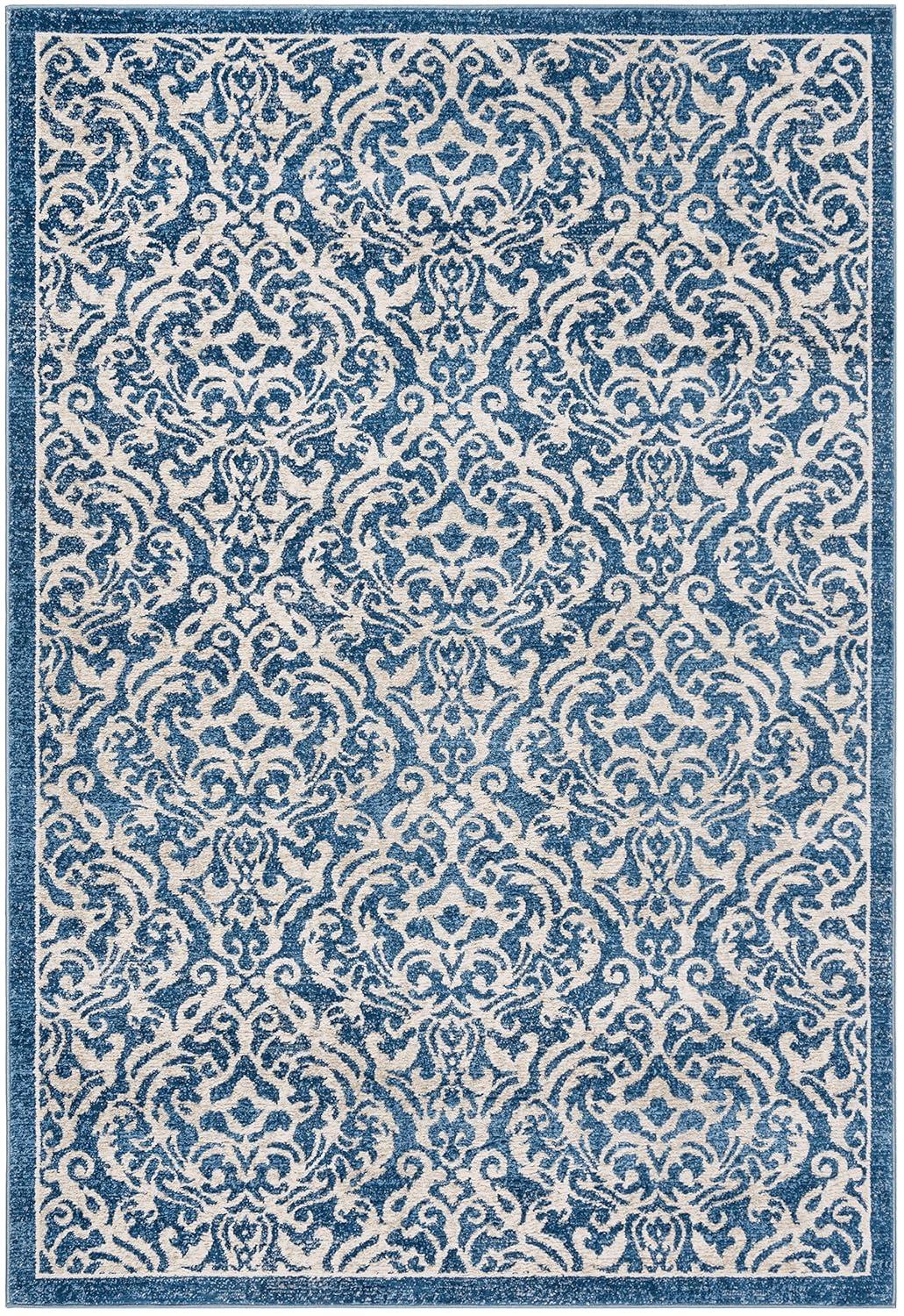 SAFAVIEH Brentwood Dilara Damask Area Rug, 4' x 6', Navy/Cream