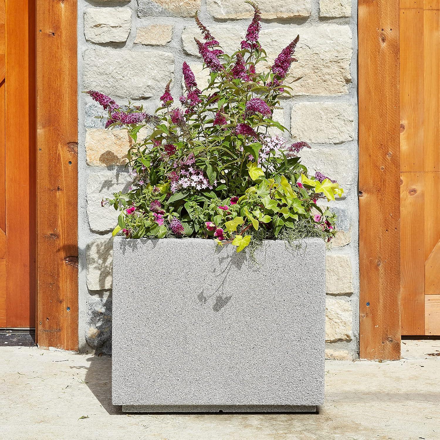 Gray Granite Square Polymer Outdoor Planter Box