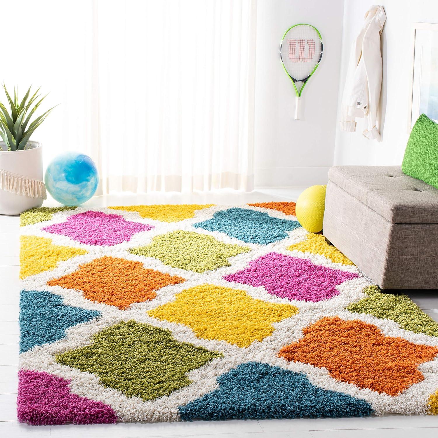 Shag Kids SGK562 Power Loomed Indoor Area Rug - Ivory/Multi - 4'x6' - Safavieh.