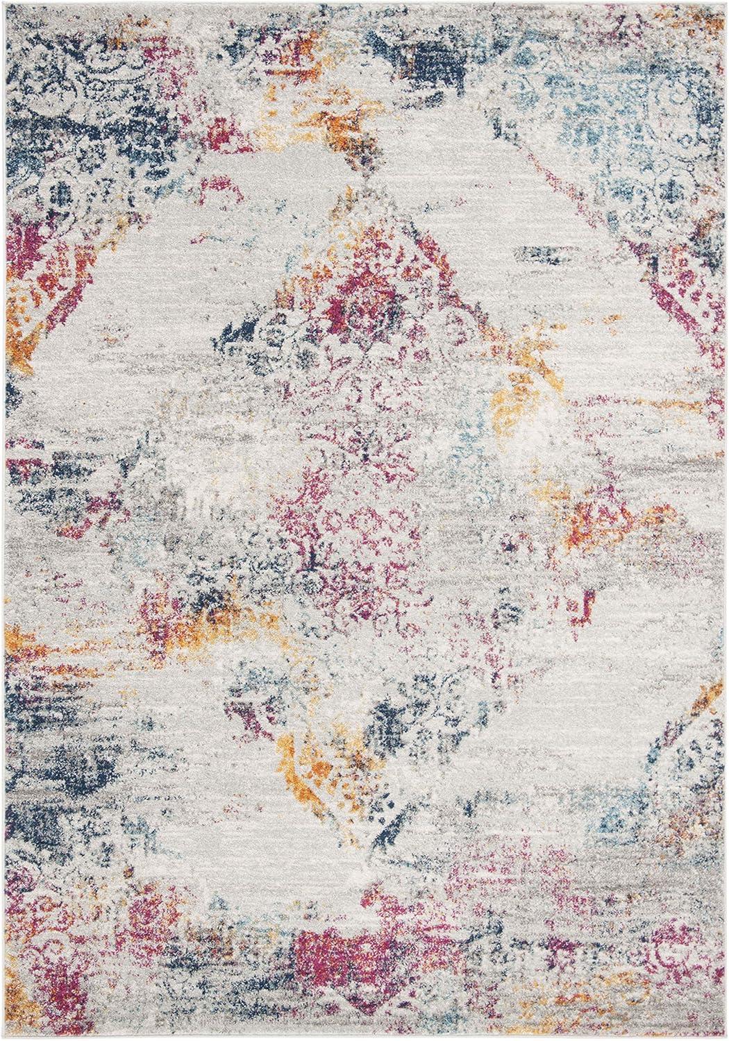 SAFAVIEH Madison Michelle Overdyed Abstract Area Rug, Light Grey/Fuchsia, 6' x 9'