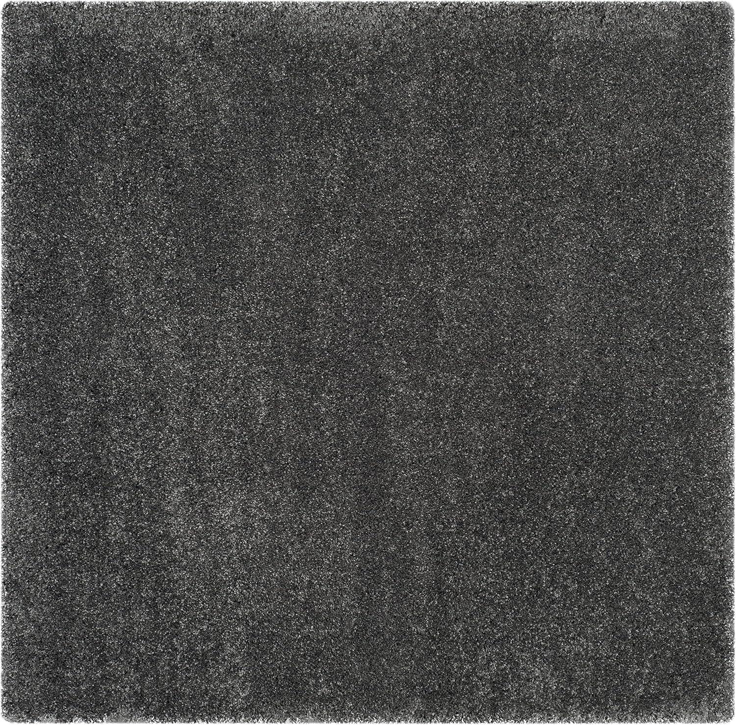 SAFAVIEH Santa Monica Chelsey Solid Shag Area Rug, Dark Grey, 6'7" x 6'7" Square