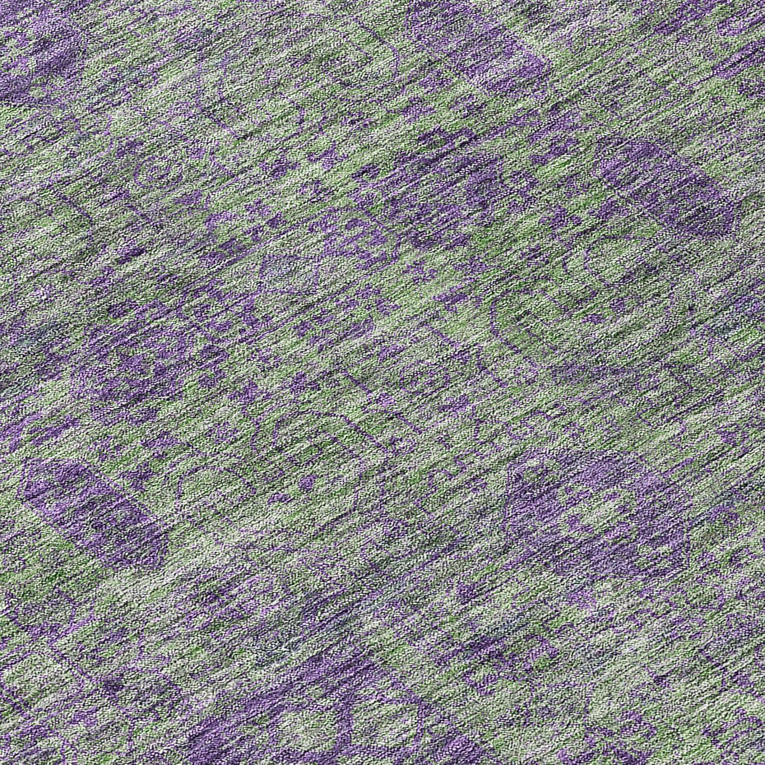 Fern Green and Purple Synthetic Flat Woven Washable Rug