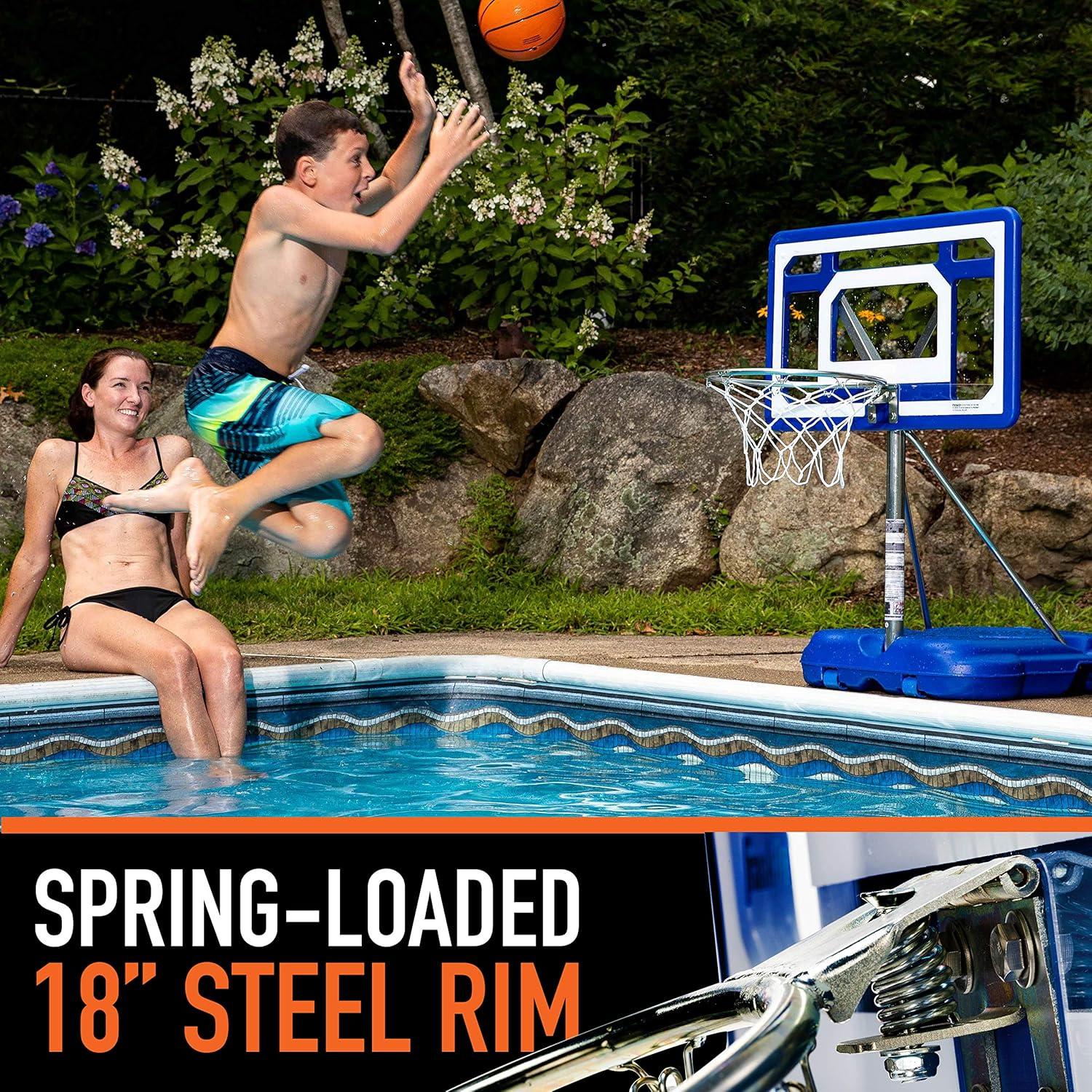 Portable Blue and White Steel Poolside Basketball Hoop