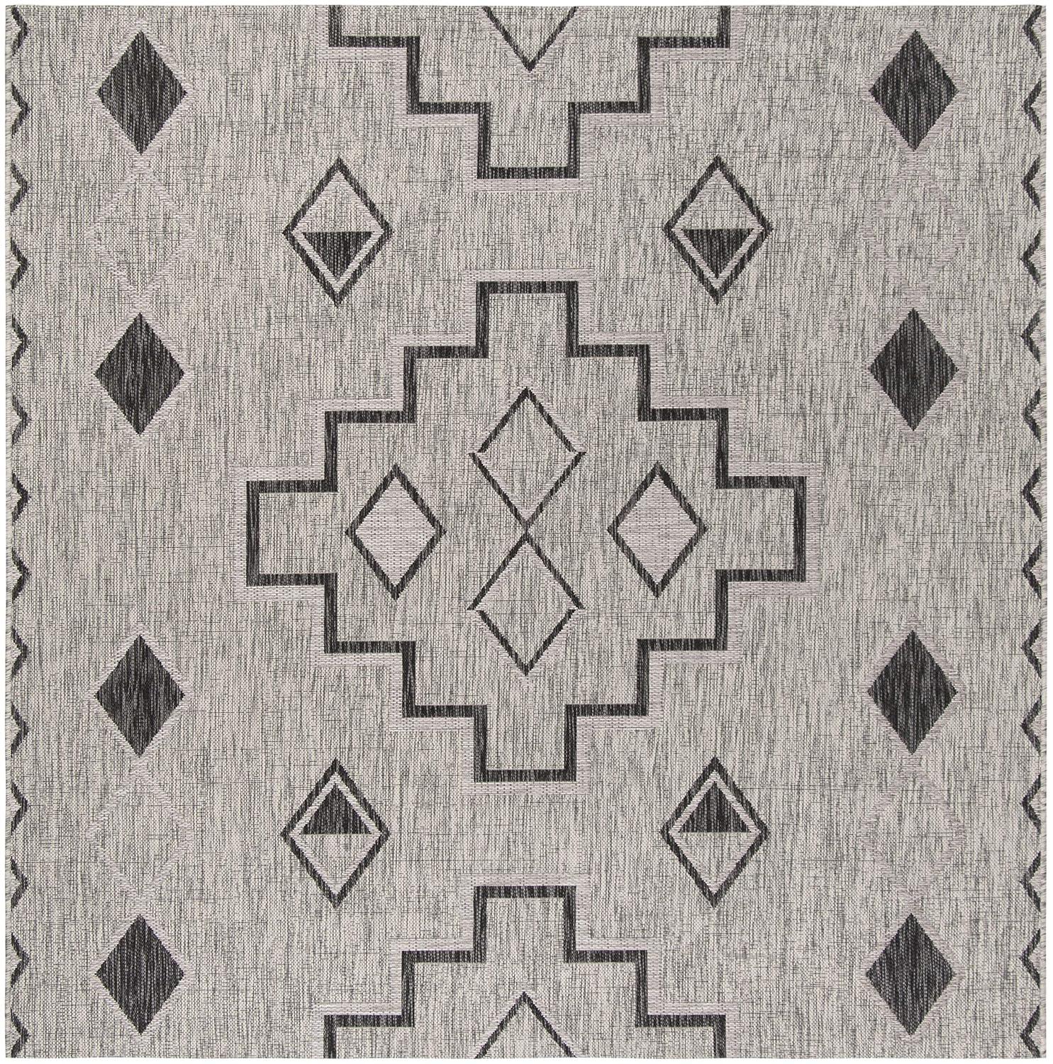 Courtyard CY8533 Power Loomed Indoor/Outdoor Area Rug - Grey/Black - 4'x4' - Safavieh.