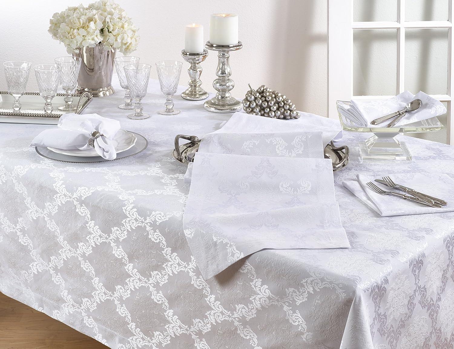 Saro Lifestyle Damask Sheen Table Runner, White, 15" x 54"