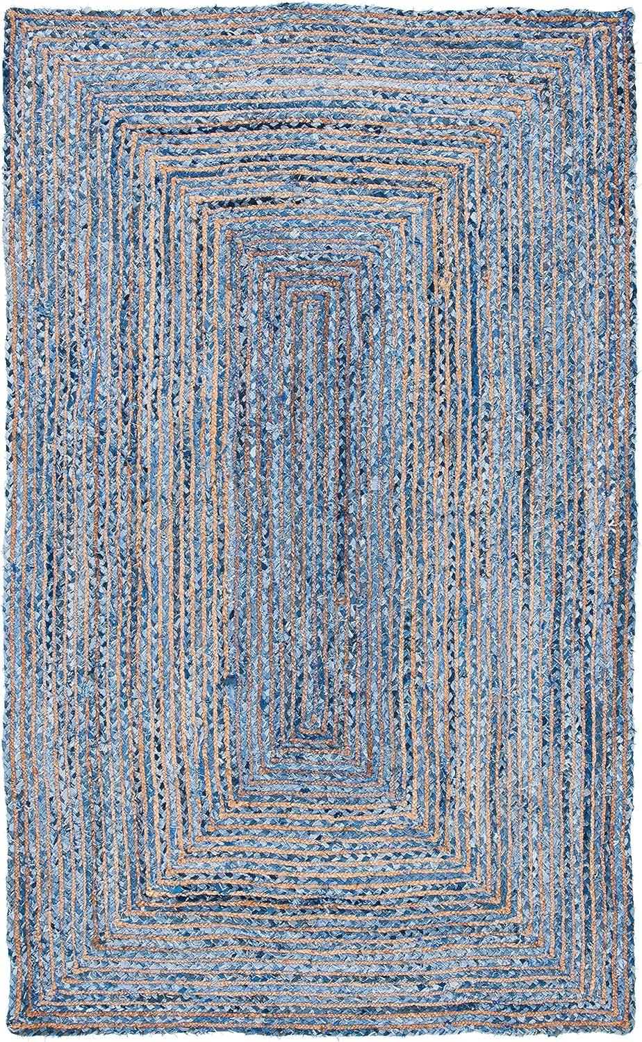 Boho-Chic Blue and Natural 6' x 9' Handwoven Jute Rug