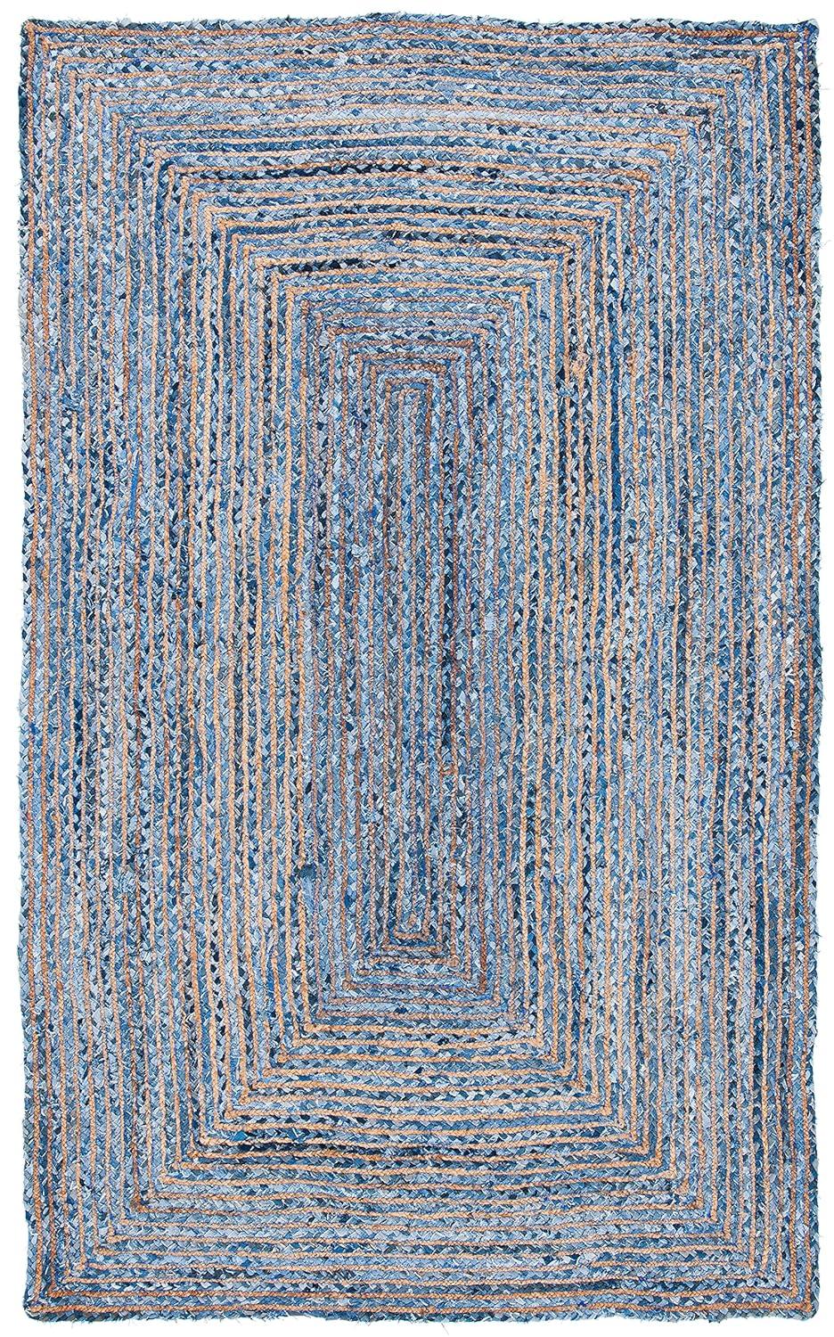 Boho-Chic Blue and Natural 6' x 9' Handwoven Jute Rug