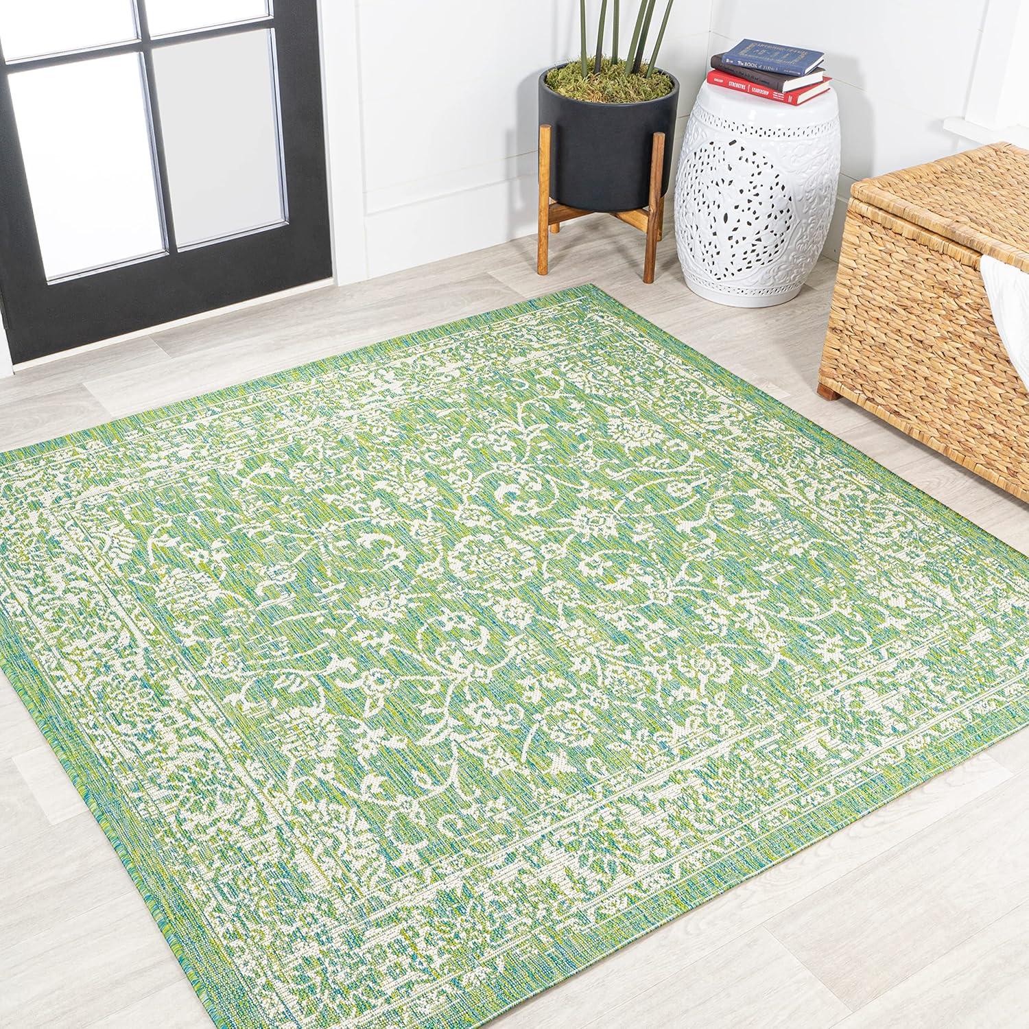 Tela Bohemian Inspired Textured Weave Floral Indoor/Outdoor Area Rug - JONATHAN Y