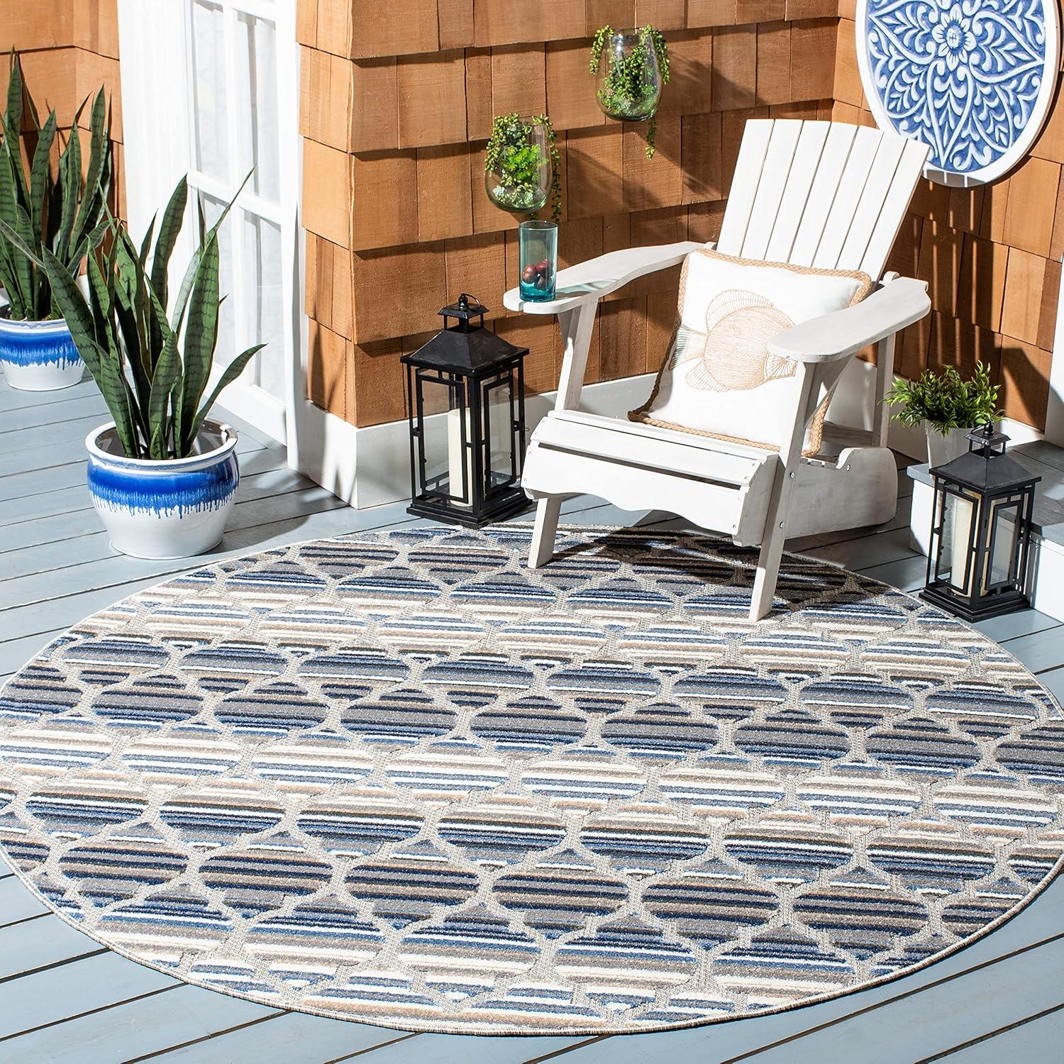 Cabana CBN333 Loomed Indoor Area Rug - Blue/Grey - 6'7"x6'7" Round - Safavieh