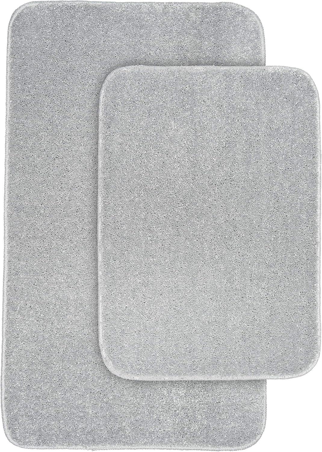 Garland Rug Gramercy Washable Bath Rug Set, 2 Piece (20"x34" & 17"x24") Silver