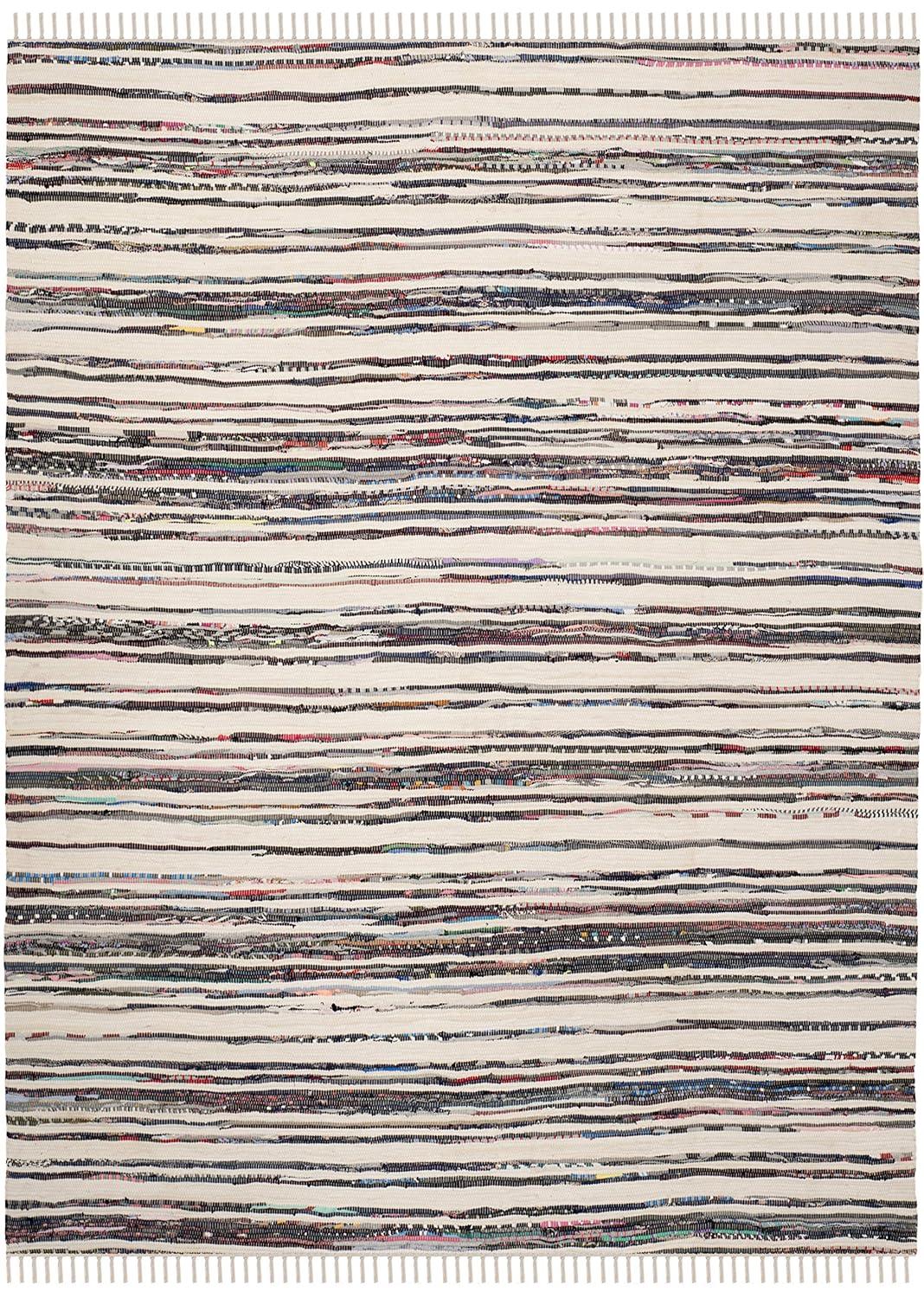 Rag Rug RAR126 Hand Woven Indoor Accent Rug - 4'x6' - Ivory/Charcoal - Safavieh