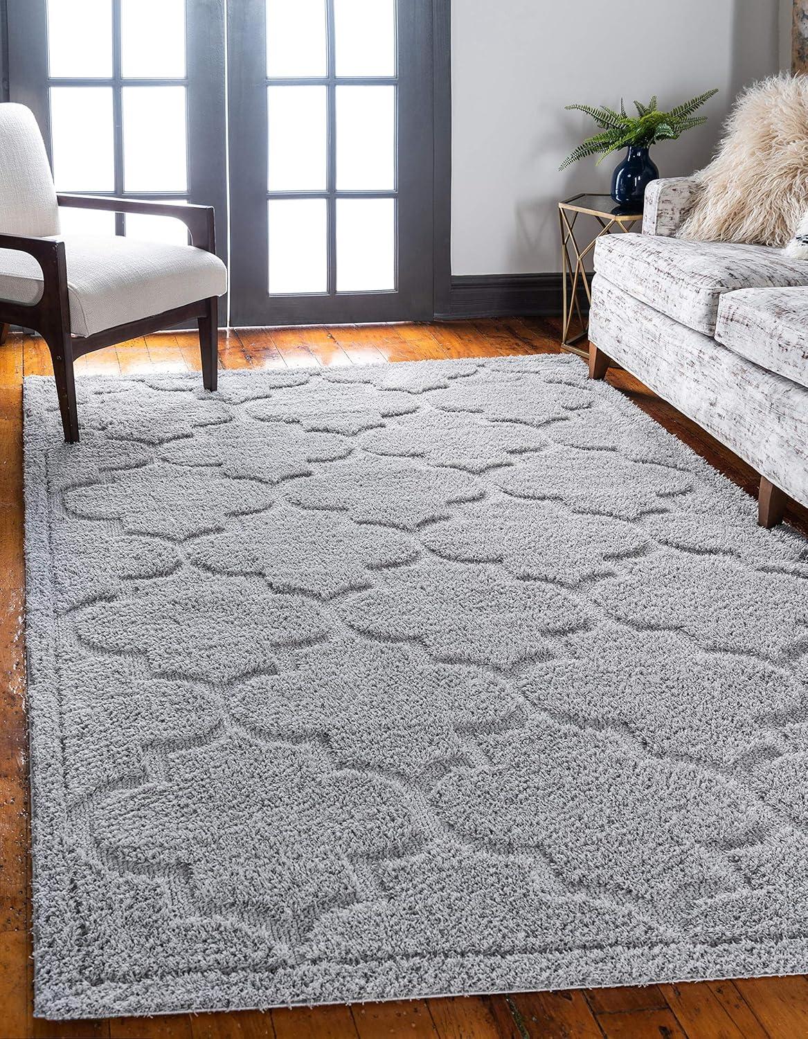 Elegant Trellis 5' x 8' Gray Shag Area Rug with Easy Care