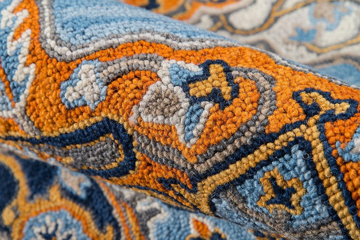 Momeni  Ibiza Hand-tufted Traditional Medallion Wool Area Rug Blue 2' x 3' 2' x 3' Indoor,Accent Orange Rectangle