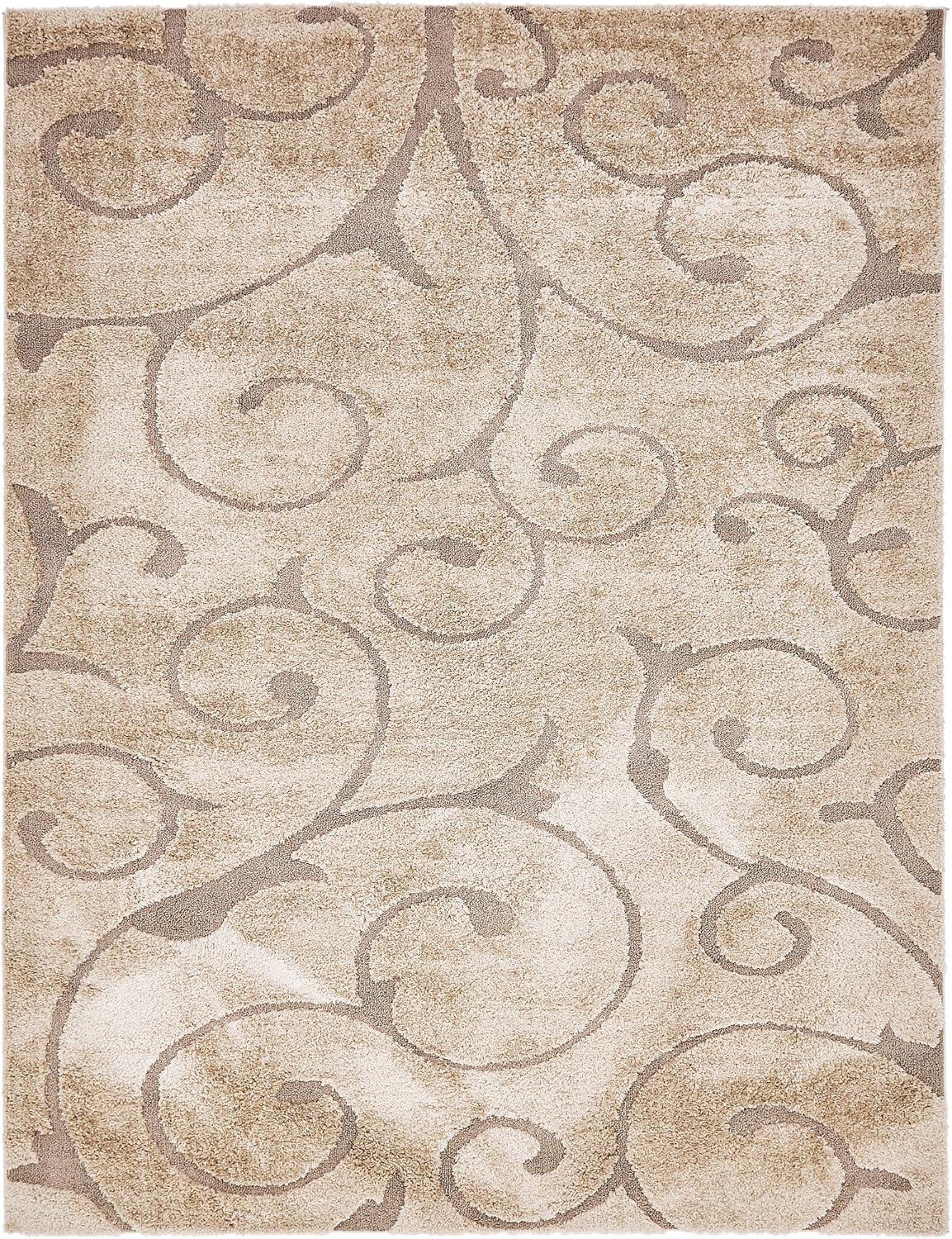 Unique Loom Carved Floral Shag Rug , 9' 0" x 12' 2" ,Light Brown