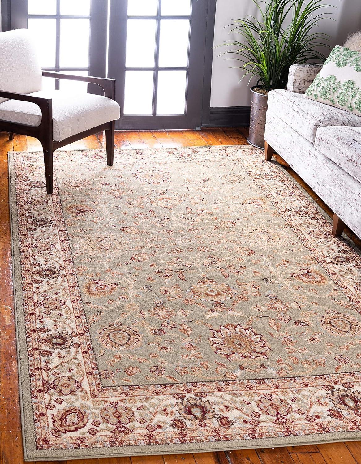 Light Green and Ivory Rectangular Synthetic Area Rug