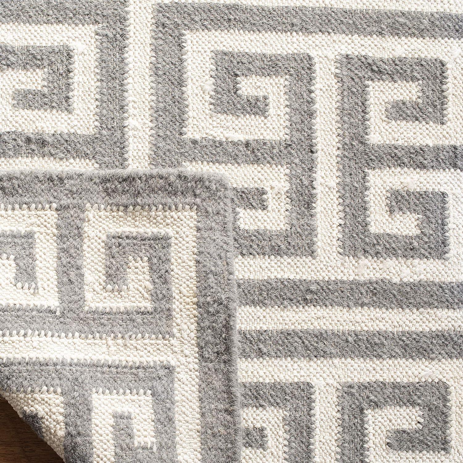 Grey and Ivory Geometric 7' Square Wool Area Rug