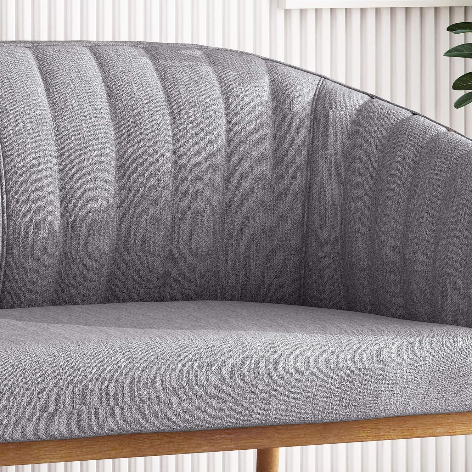 Deborah Mid-Century Beige Fabric Loveseat with Wood Legs