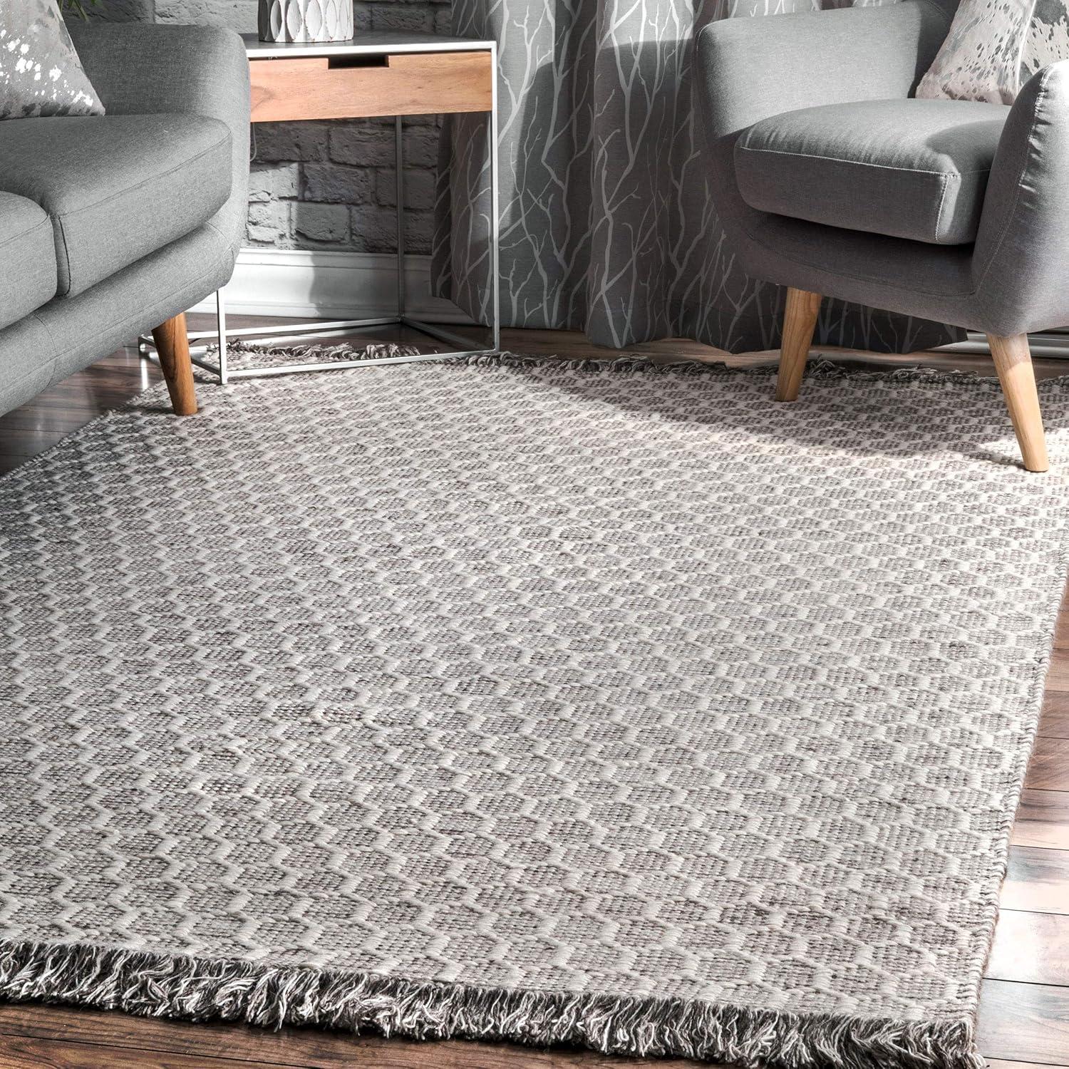 Nuloom Wylie Geometric 3x5 Wool Accent Indoor Area Rug for Living Room Bedroom Dining Room Entryway Kitchen, Baby Blue/Ivory