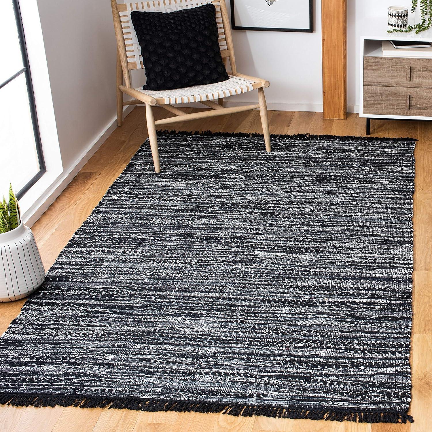 Rag Area Rug RAR121 Hand Woven Area Rug - Black - 5'x8' - Safavieh.