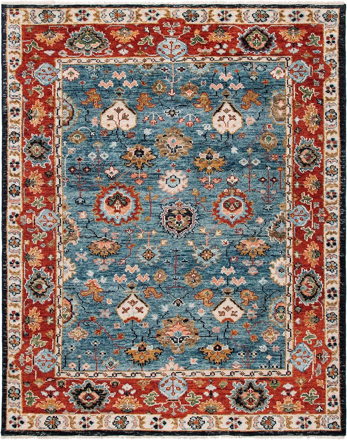 Samarkand Red & Blue Traditional Wool Area Rug 6' x 9'