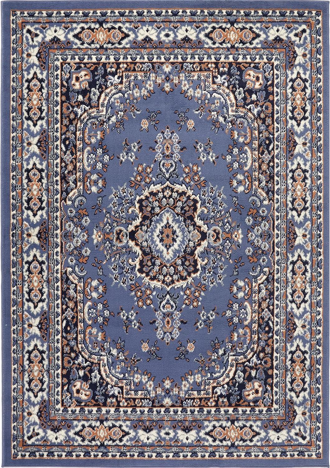 Home Dynamix Premium Sakarya Traditional Medallion Area Rug, Country Blue/Brown, 7'8"x10'7"